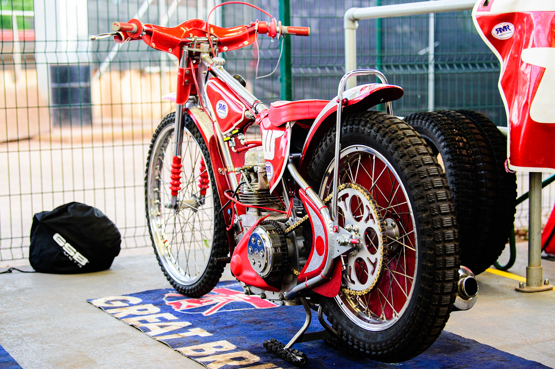 The fully restored Weslake Speedway bike originally ridden by Belle Vue’ Aces’ rider, Geoff Pusey. It has been restored by Geoff who also rode for Belle Vue in the 1970s., during the National Development League match between Belle Vue Aces and Leicester Lions at the National Speedway Stadium, Manchester on Friday 19th August 2022. (Credit: Ian Charles | MI News)