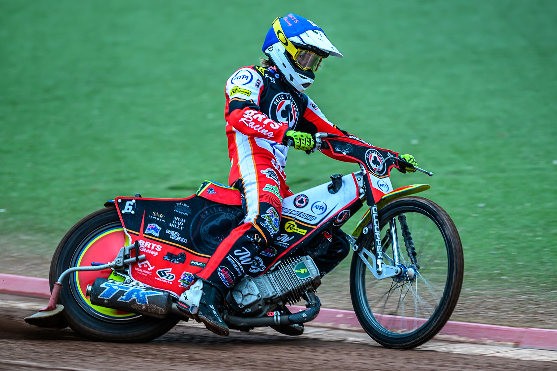 Belle Vue Aces' Tate Zischke  in action during the Rowe Motor Oil Premiership match between Belle Vue Aces and Birmingham Brummies at the National Speedway Stadium, Manchester on Monday 7th July 2025. (Photo: Ian Charles | MI News)