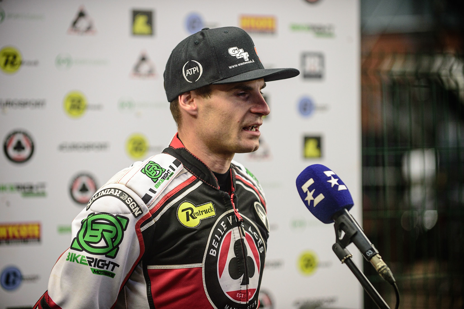 MANCHESTER, UK. OCT 11TH  Steve Worrall   gives Eurosport an interview during the SGB Premiership Grand Final 1st Leg between Belle Vue Aces and Peterborough Panthers at the National Speedway Stadium, Manchester on Monday 11th October 2021. (Credit: Ian Charles | MI News)