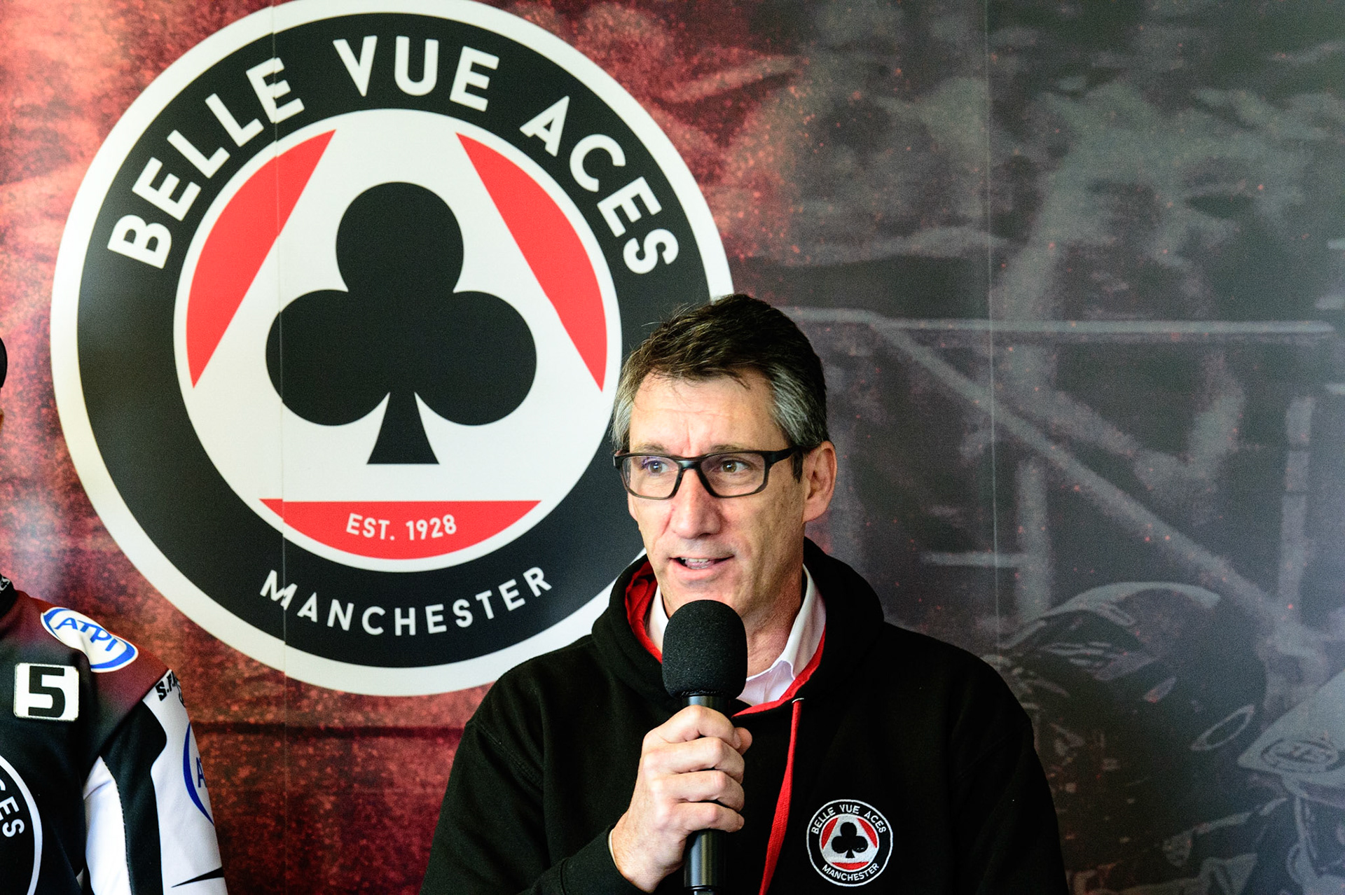 MANCHESTER, UK. MAR 14TH Marlk Lemon, Belle Vue CEO and manager of the Belle Vue 'ATPI' Aces during the Belle Vue Speedway Media Day at the National Speedway Stadium, Manchester on Monday 14th March 2022. (Credit: Ian Charles | MI News)