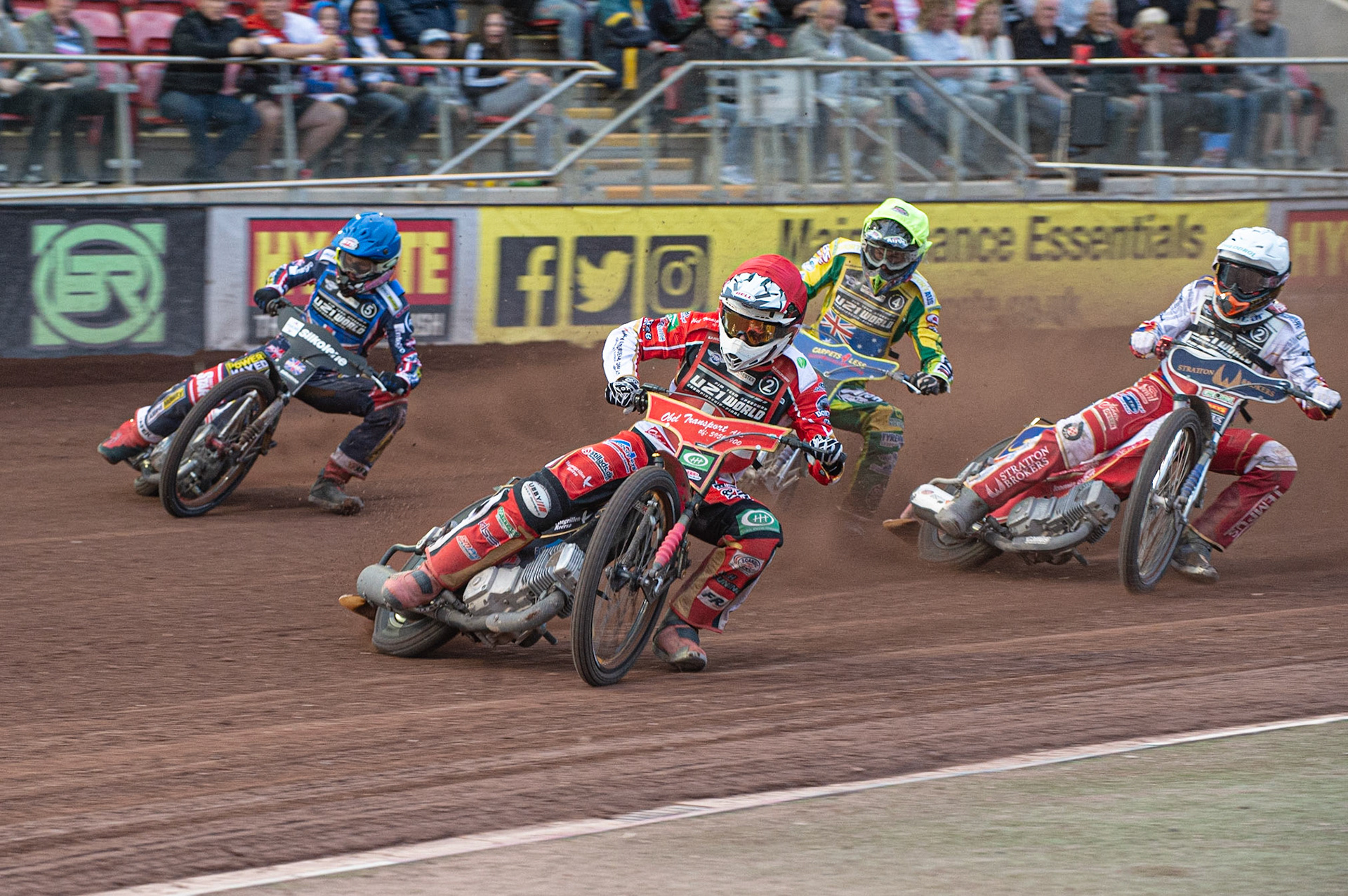 Photo: Ian Charles

Patrick Hansen (Red) leads Leon Flint (Blue) Kye Thomson (Yellow) and Dominik Kubera  (White) 

FIM Team Speedway U-21 World Championship, National Speedway Stadium, Manchester Friday 12 July  2019