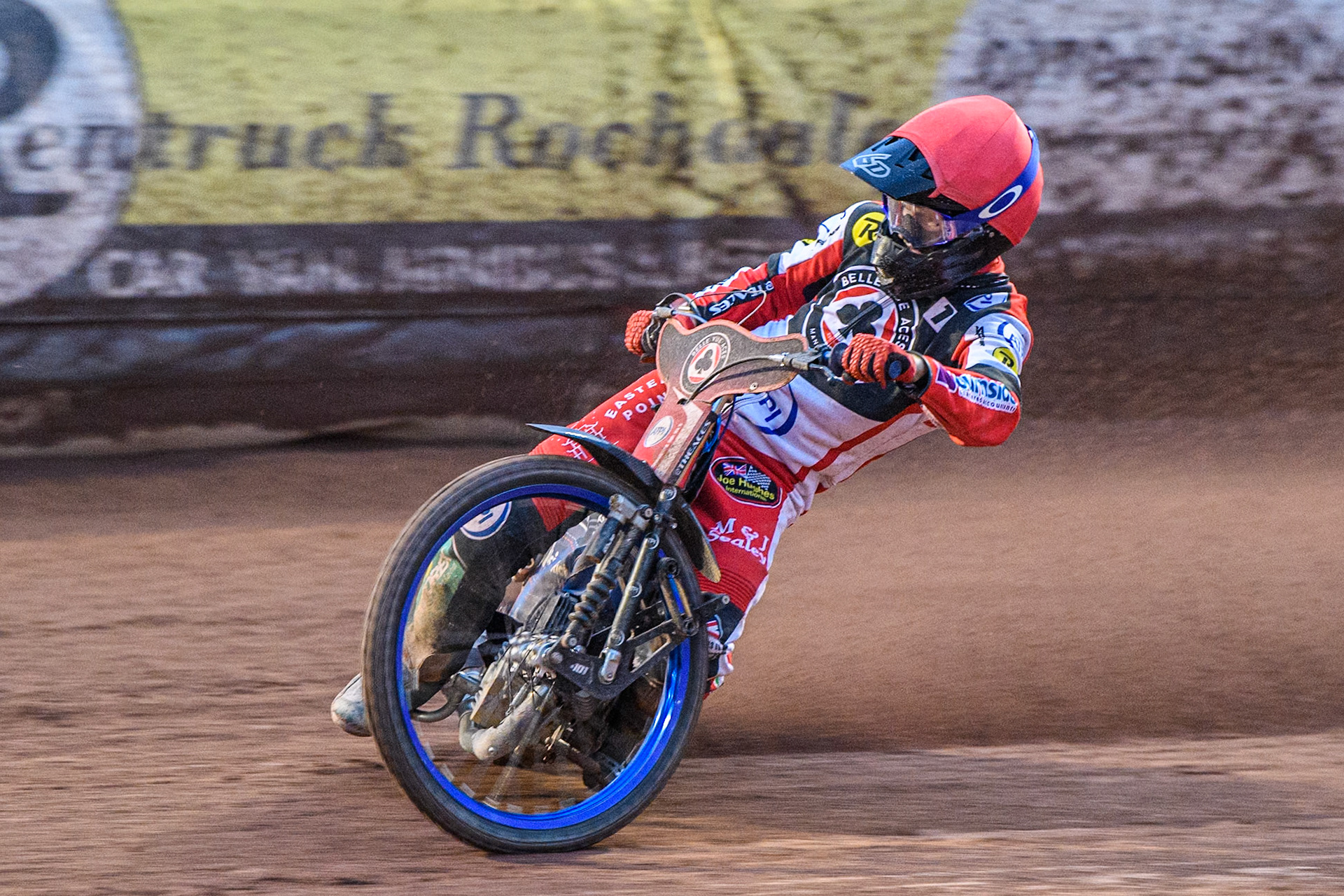 Belle Vue Aces' Brady Kurtz  in action during the Rowe Motor Oil Premiership match between Belle Vue Aces and Oxford Spires at the National Speedway Stadium, Manchester on Monday 22nd July 2024. (Photo: Ian Charles | MI News)