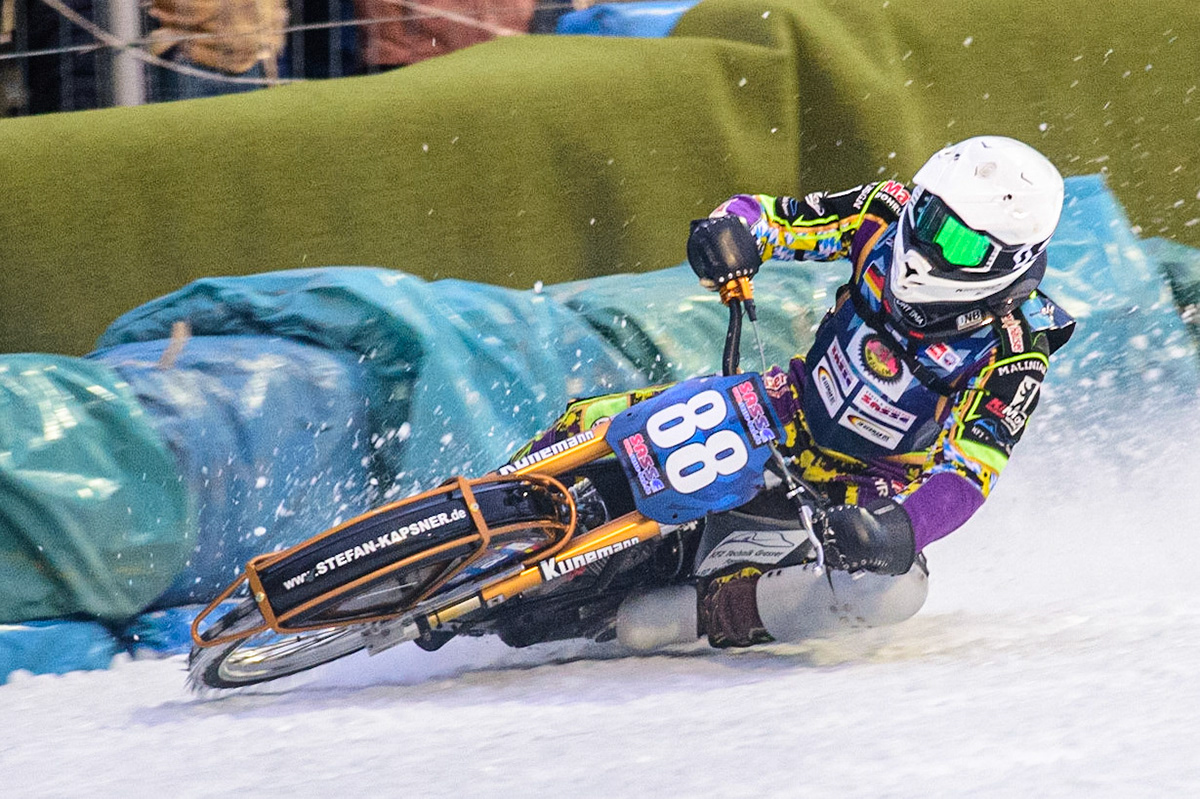 Max Neidermaier in action during the German Individual Ice Speedway Championship at Horst-Dohm-Eisstadion, Berlin on Friday 3rd March 2023. (Photo: Ian Charles | MI News)