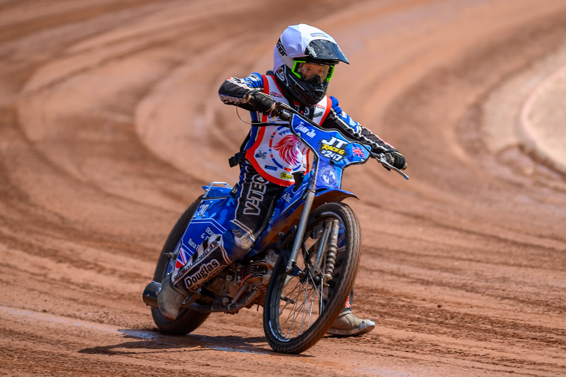 125cc SUPPORT CLASS Junior Travers (247) in action during the British Youth Championship (125cc) at the National Speedway Stadium, Manchester on Sunday 19th July 2026. (Photo: Ian Charles | MI News)