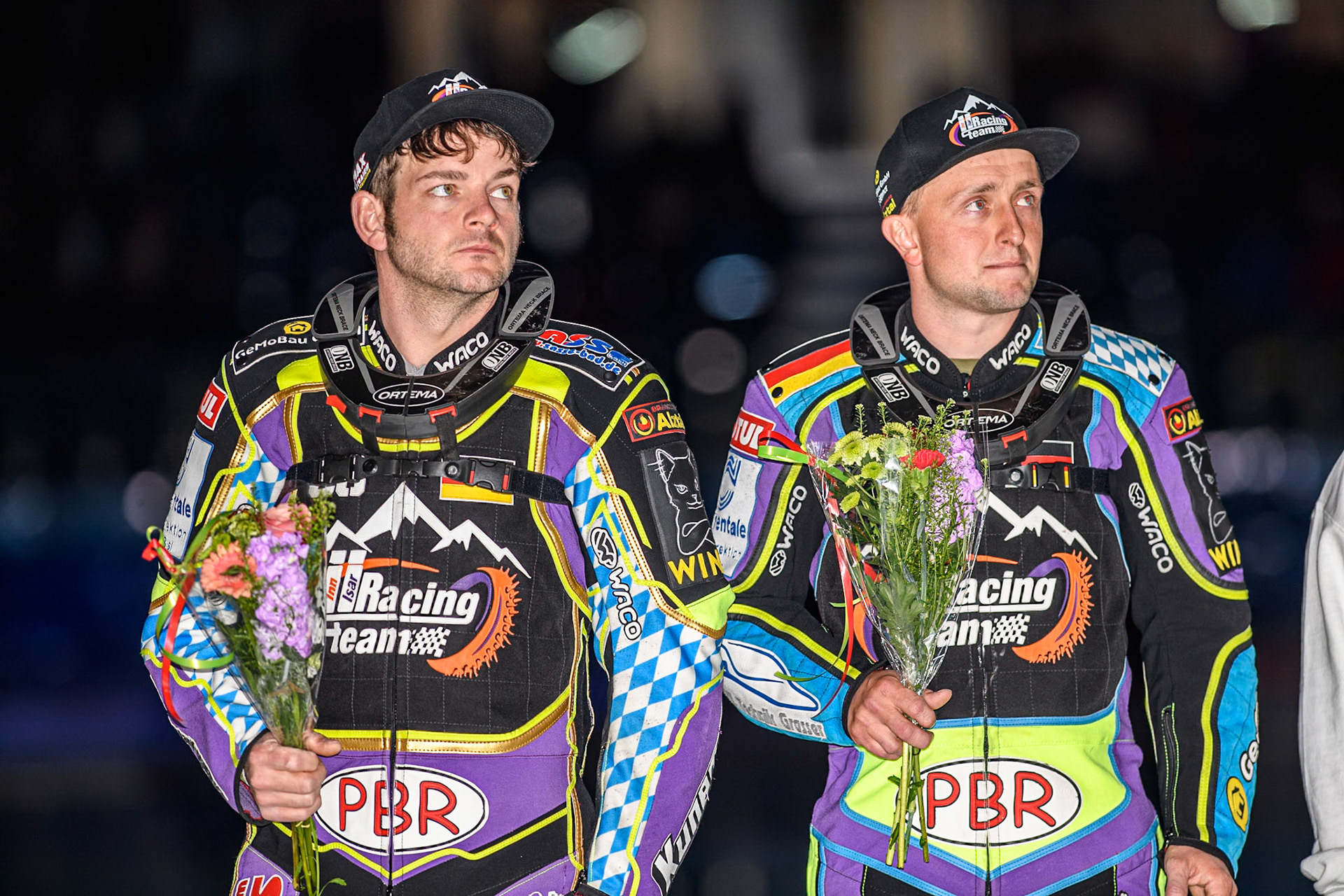 Max Niedermaier  (88) of Germany (Left) and cousin Maximilian Niedermaier (38) during the FIM Ice Speedway Gladiators World Championship, Final 3 at the Ice Stadium, Thialf, Heerenveen on Saturday 5th April 2025. (Photo: Ian Charles | MI News)