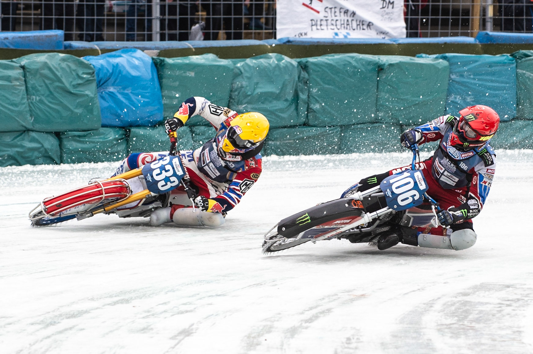 Photo: Ian Charles

Dmitri Koltakov (106) inside Danil Ivanov (333)

FIM Ice Speedway Gladiators World Championship, Final 3.2, Horst-Dohm Eisstadion, Berlin, Germany Sunday  3  March  2019