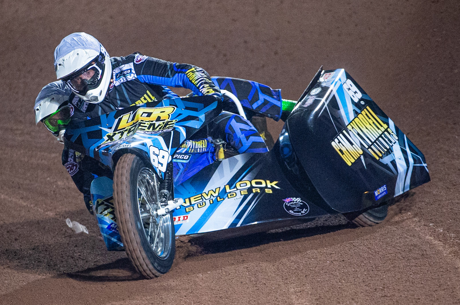 MANCHESTER, ENGLAND Matthew Tyrrell & Liam Brown (69) in action  during the  ACU Sidecar Speedway Manchester Masters,  Belle Vue National Speedway Stadium, Manchester Saturday 12 October 2019 (Credit: Ian Charles | MI News)