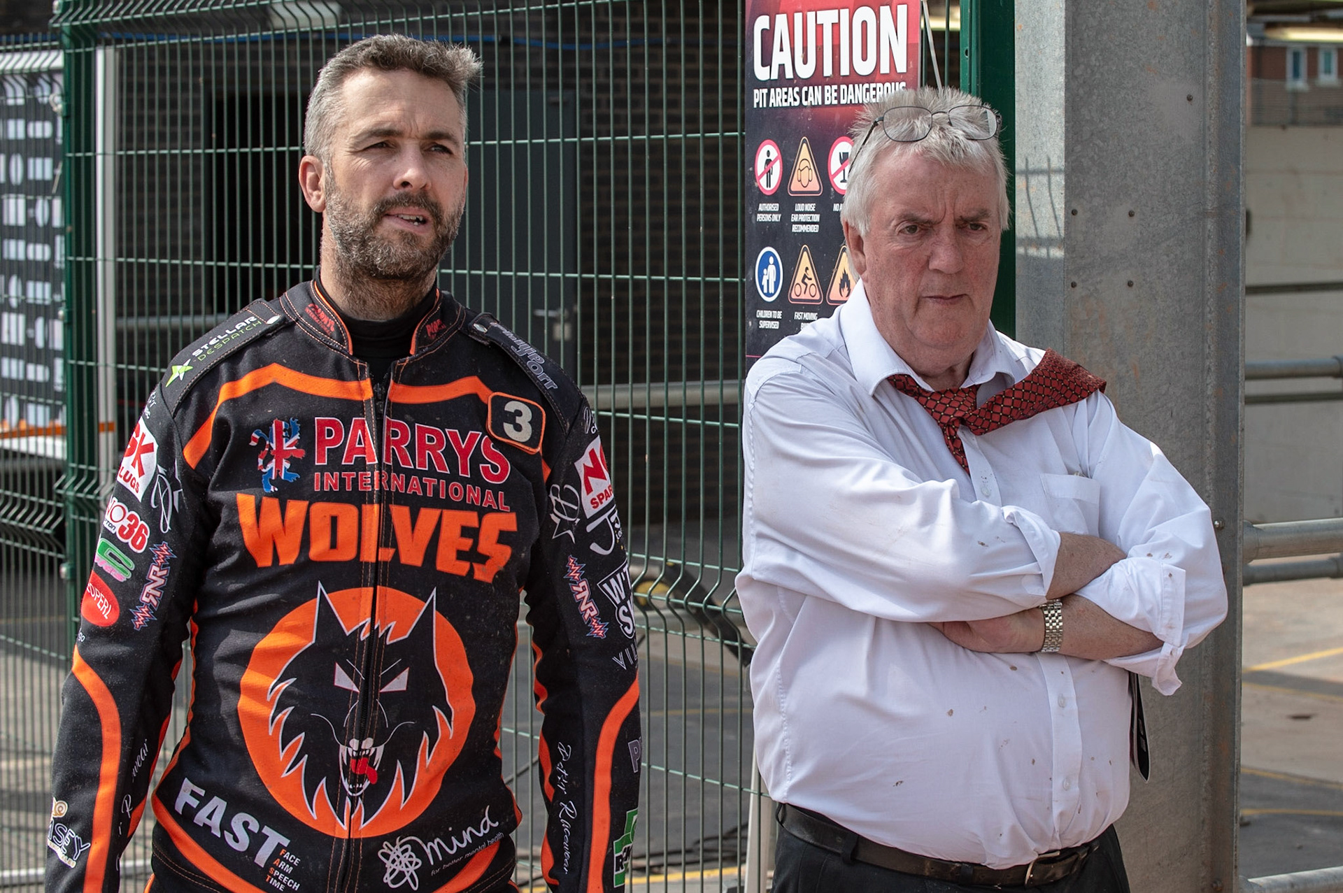 Photo by Ian Charles:

Scott Nicholls (left) watches the racing with Peter Adams

Belle Vue Aces v Wolverhampton Wolves, National Speedway Stadium, Manchester, Monday, 22, April, 2019