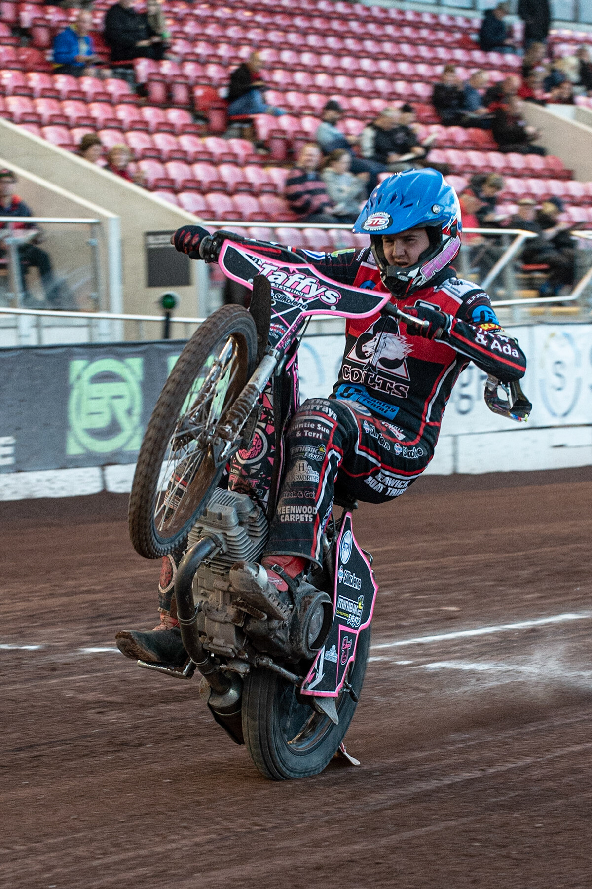 Photo: Ian Charles

Leon Flint  pulls a wheelie 

Belle Vue Colts v Kent Kings, SGB National League KO Cup Quarter Final 1st Leg, Belle Vue National Speedway Stadium, Manchester, Thursday 20  June  2019