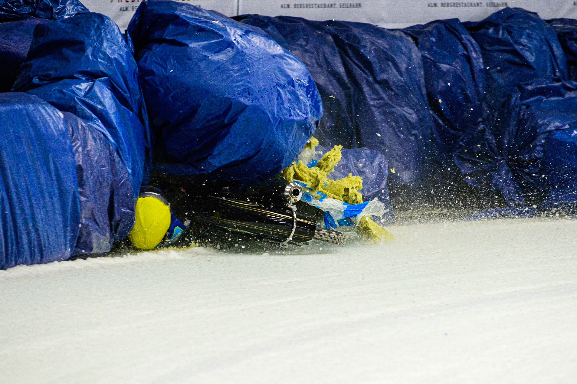 Per-Olof Serenius hits the bales during the Race of Legends at the Max-Aicher-Arena, Inzell on Friday 17th March 2023. (Photo: Ian Charles | MI News)