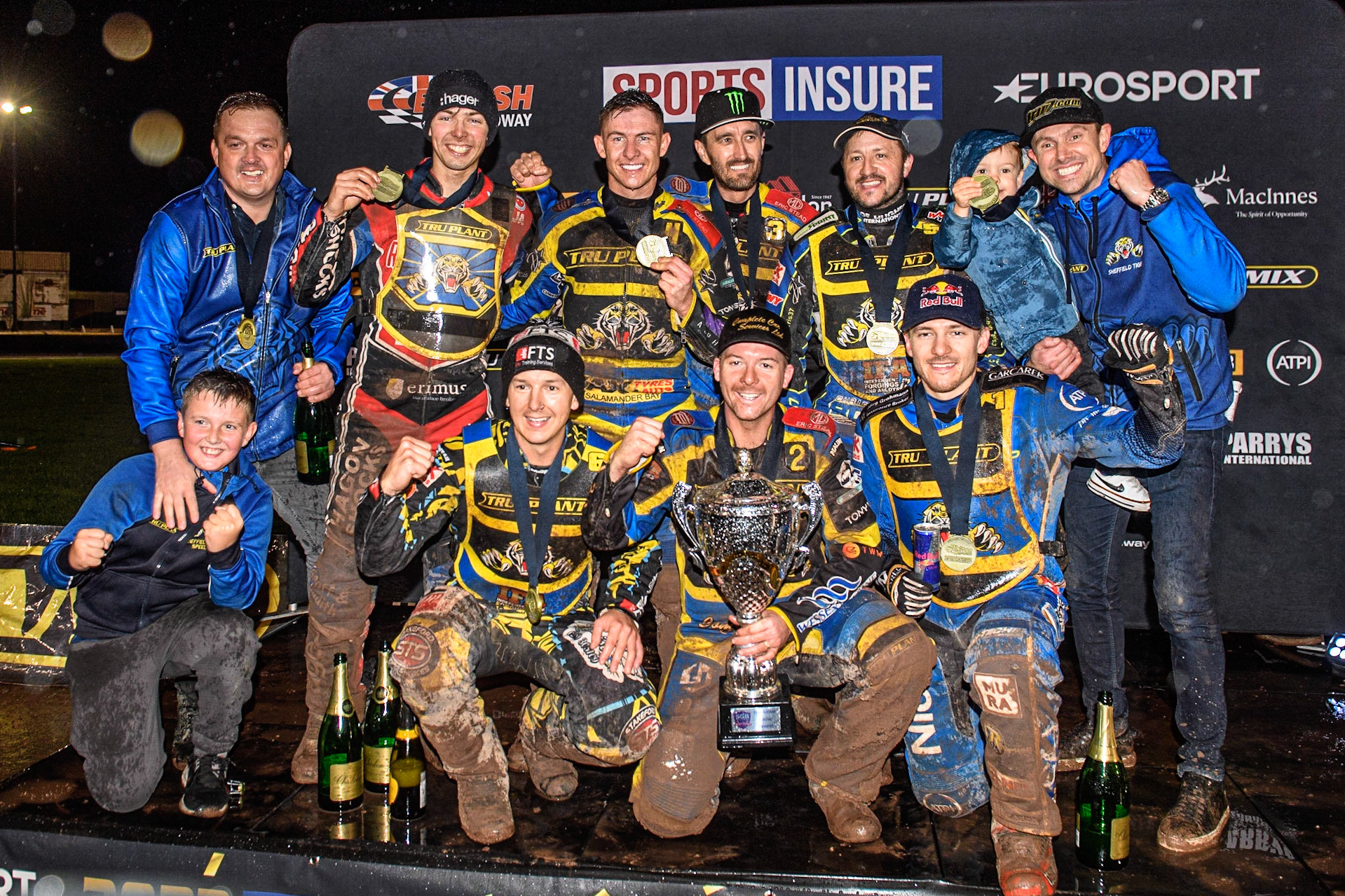 The Sheffield Tigers after winning the Grand Final during the Sports Insure Premiership Grand Final Second Leg match between Sheffield Tigers and Ipswich Witches at Owlerton Stadium, Sheffield on Thursday 5th October 2023. (Photo: Ian Charles | MI News)