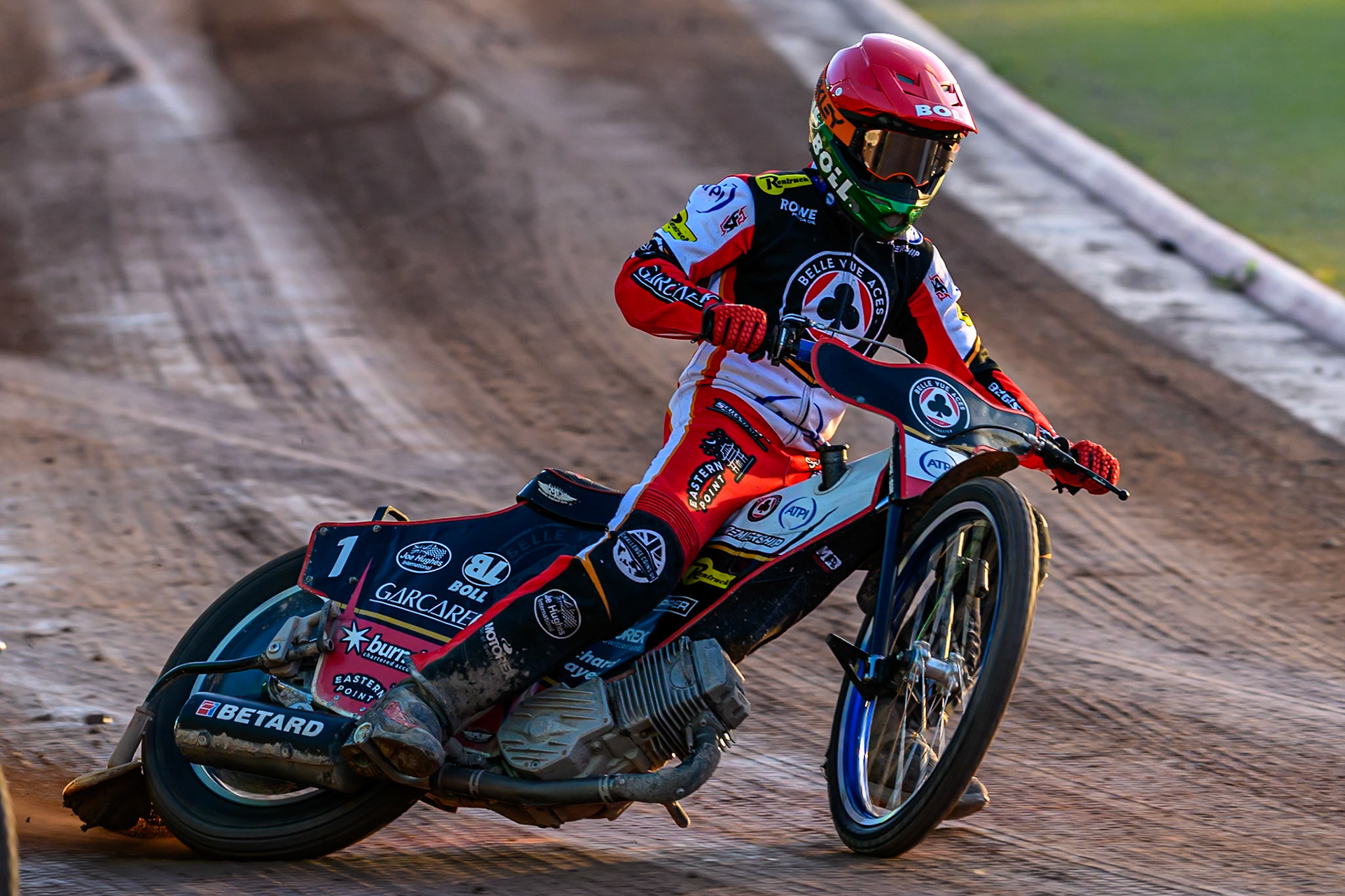 Brady Kurtz of Belle Vue Aces  in action during the Rowe Motor Oil Premiership match between Belle Vue Aces and Ipswich Witches at the National Speedway Stadium, Manchester on Monday 4th August 2025. (Photo: Ian Charles | MI News)