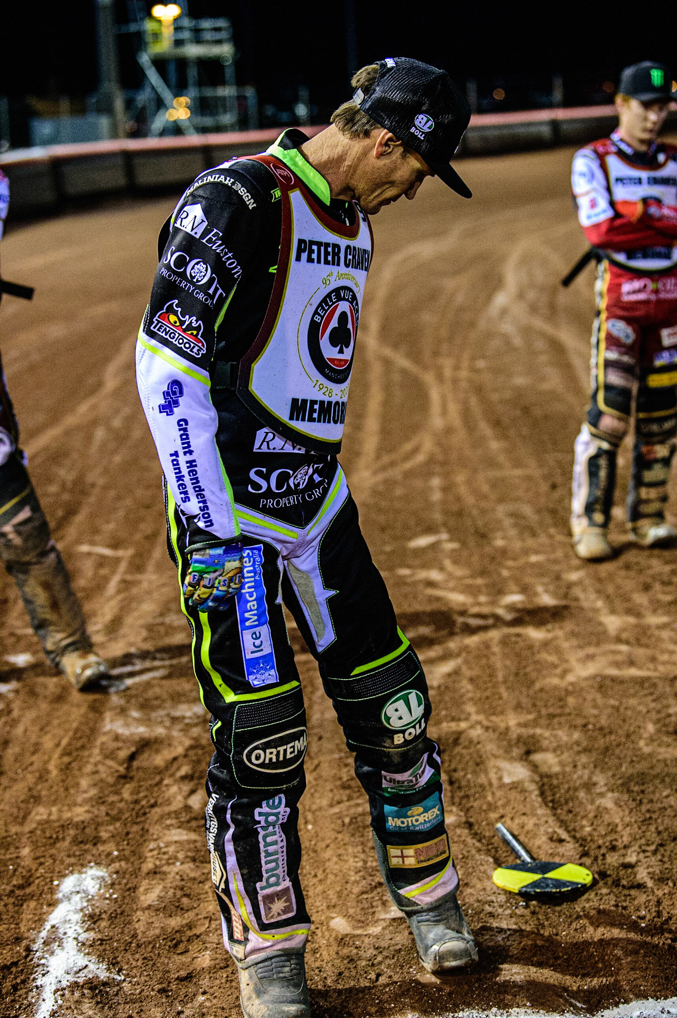 Jason Doyle  checks the gate positions for grip during the Peter Craven Memorial Trophy  at the National Speedway Stadium, Manchester on Monday 3rd April 2023. (Photo: Ian Charles | MI News)