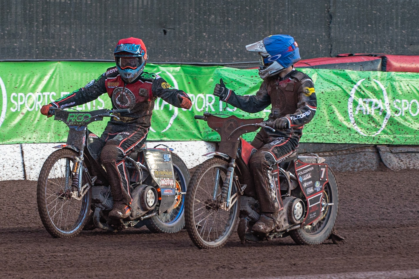 Photo by Ian Charles:

Dimitri Berge  (Red) and Jaimon Lidsey  (Blue) celebrate another 5-1 heat win

Belle Vue Aces v Peterborough Panthers, British Speedway Premiership, National Speedway Stadium, Manchester, Thursday, 13, June, 2019