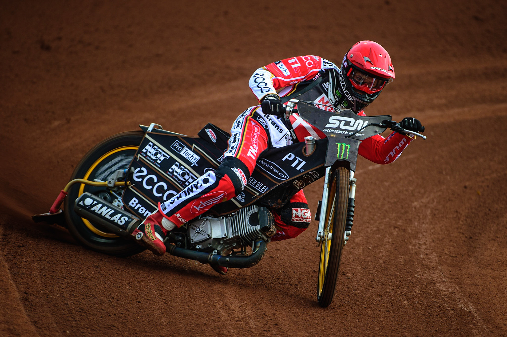 MANCHESTER, UK. OCT 16TH Mads Hansen of Denmark Practices during the Monster Energy FIM Speedway of Nations at the National Speedway Stadium, Manchester on Saturday  16th October 2021. (Credit: Ian Charles | MI News)
