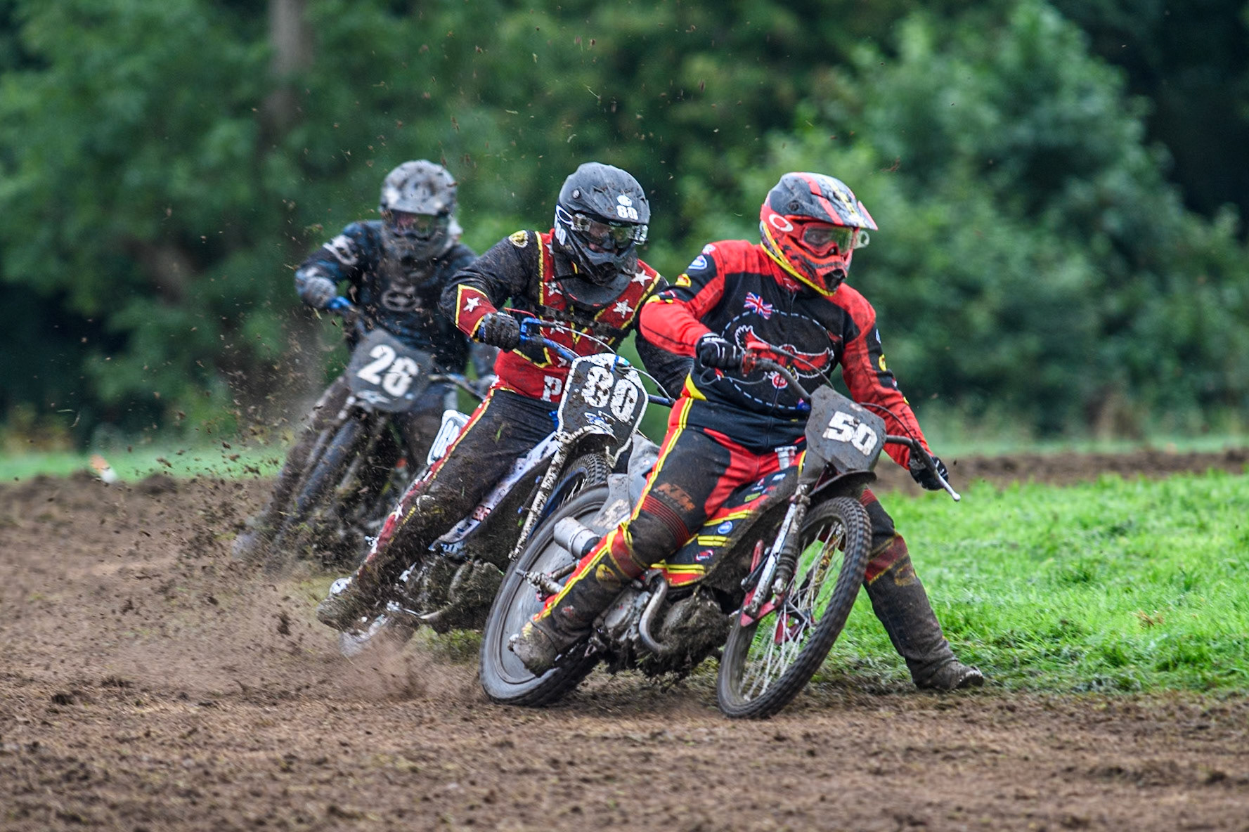 Adam Hawker (50) leading Paul Smith (80) and \Charlie Hall (26) in the GT140 Support Class during the ACU British Upright Championships at Woodhouse Lance, Gawsworth, Cheshire on Sunday 8th September 2024. (Photo: Ian Charles | MI News)