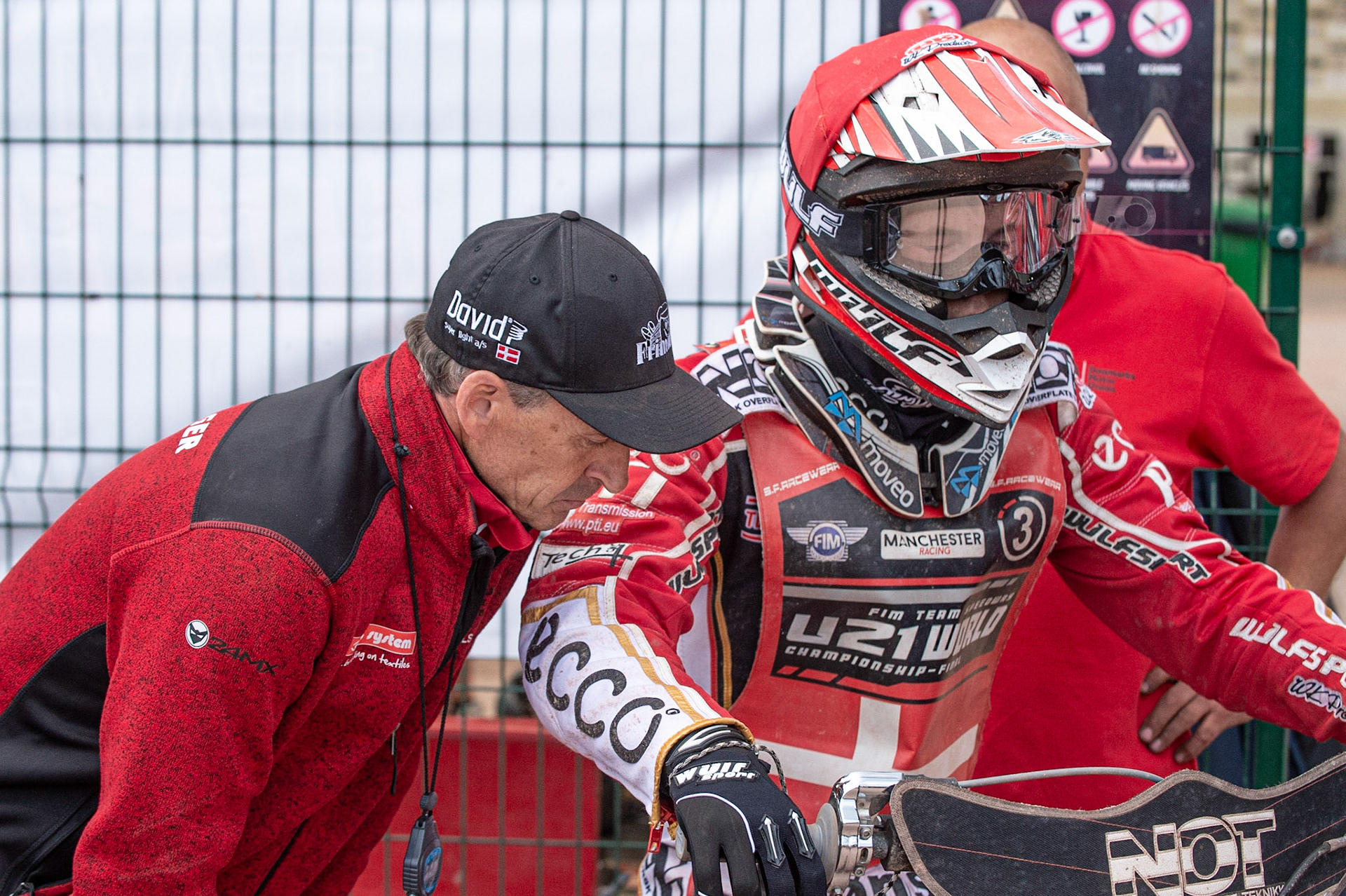 Photo: Ian Charles

Hans Nielsen (left) passes on some advice to Mads Hansen

FIM Team Speedway U-21 World Championship, National Speedway Stadium, Manchester Friday 12 July  2019