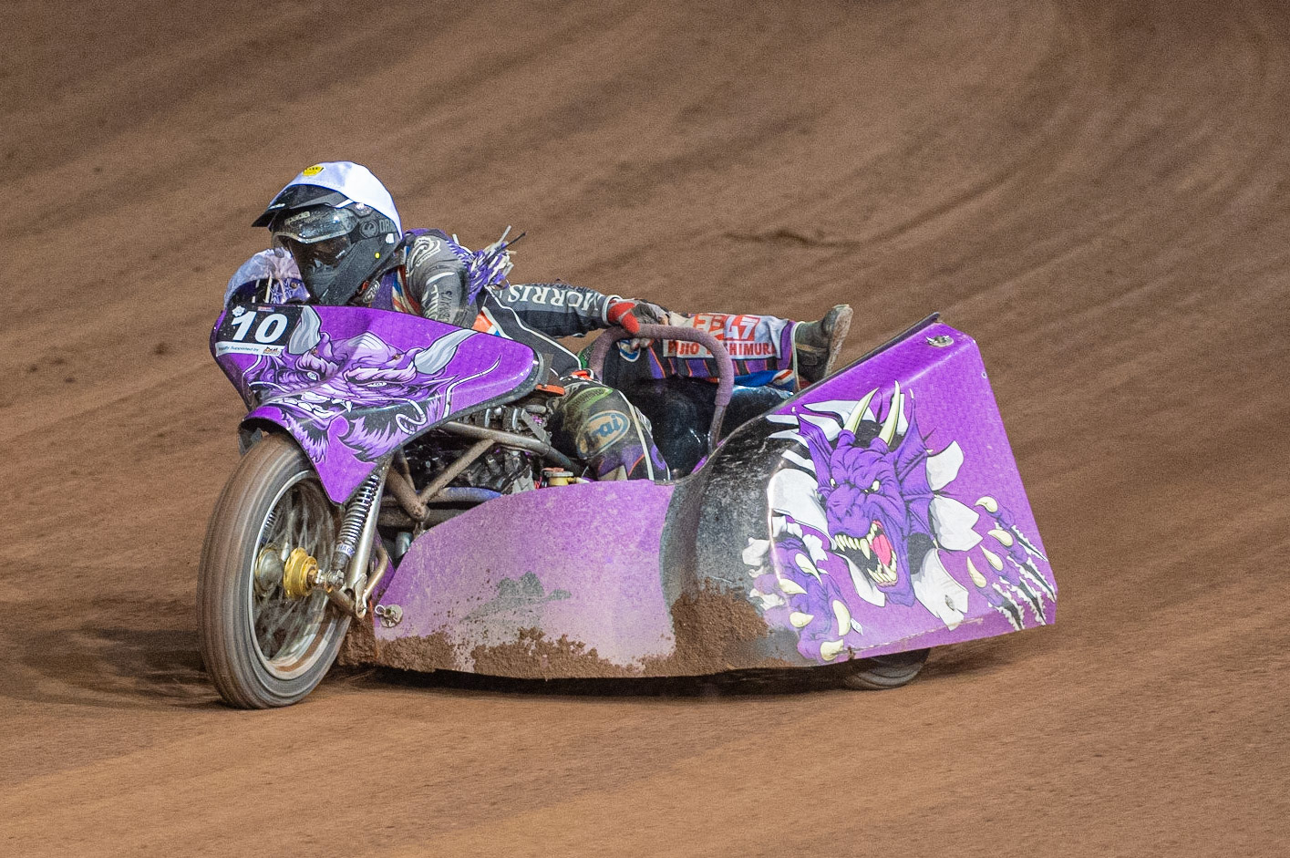 MANCHESTER, ENGLAND Clint Blondel & Richard Webb(10) in action during the  ACU Sidecar Speedway Manchester Masters,  Belle Vue National Speedway Stadium, Manchester Saturday 12 October 2019 (Credit: Ian Charles | MI News)