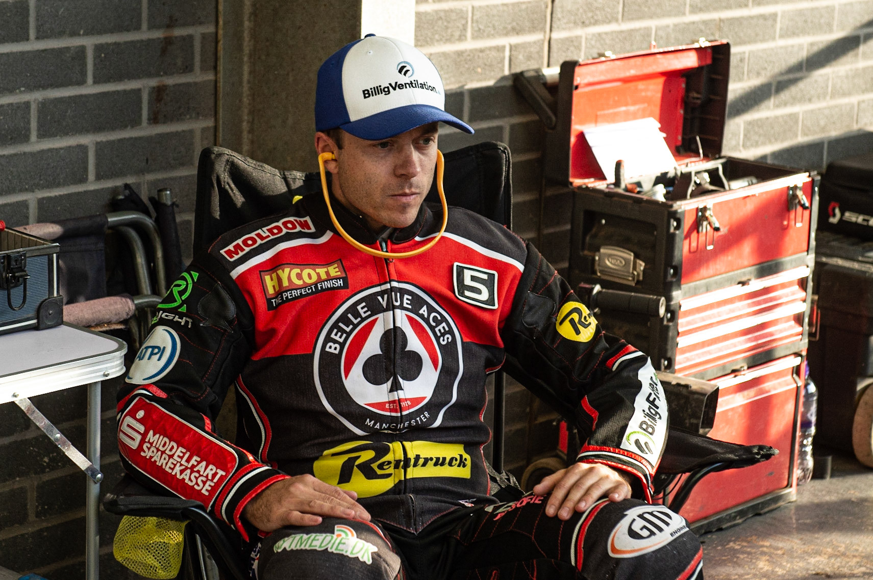Photo by Ian Charles

Kenneth Bjerre  relaxes before the meeting


Belle Vue Aces v Swindon Robins, British Speedway Premiership, Belle Vue National Speedway Stadium, Manchester, Monday 12  August  2019