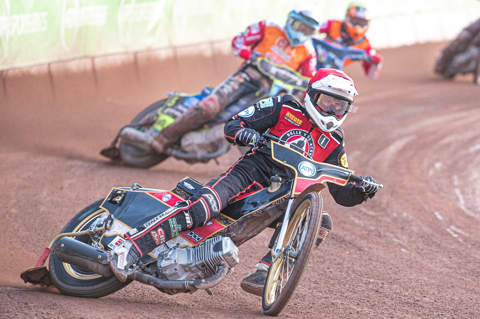 Photo by Ian Charles

Belle Vue Aces  Max Fricke  (Red) leads Swindon Robins  Troy Batchelor  (White) and Ellis Perks  (Yellow)


Belle Vue Aces v Swindon Robins, British Speedway Premiership, Belle Vue National Speedway Stadium, Manchester, Monday 12  August  2019