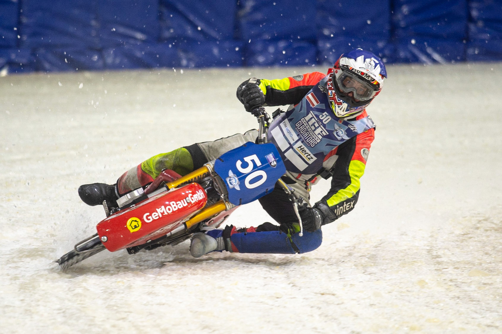 HEERENVEEN, NL. Harald Simon (50) in action during the FIM Ice Speedway Gladiators World Championship Final 3 at Ice Rink Thialf, Heerenveen on Saturday  2 April 2022. (Credit: Ian Charles | MI News)