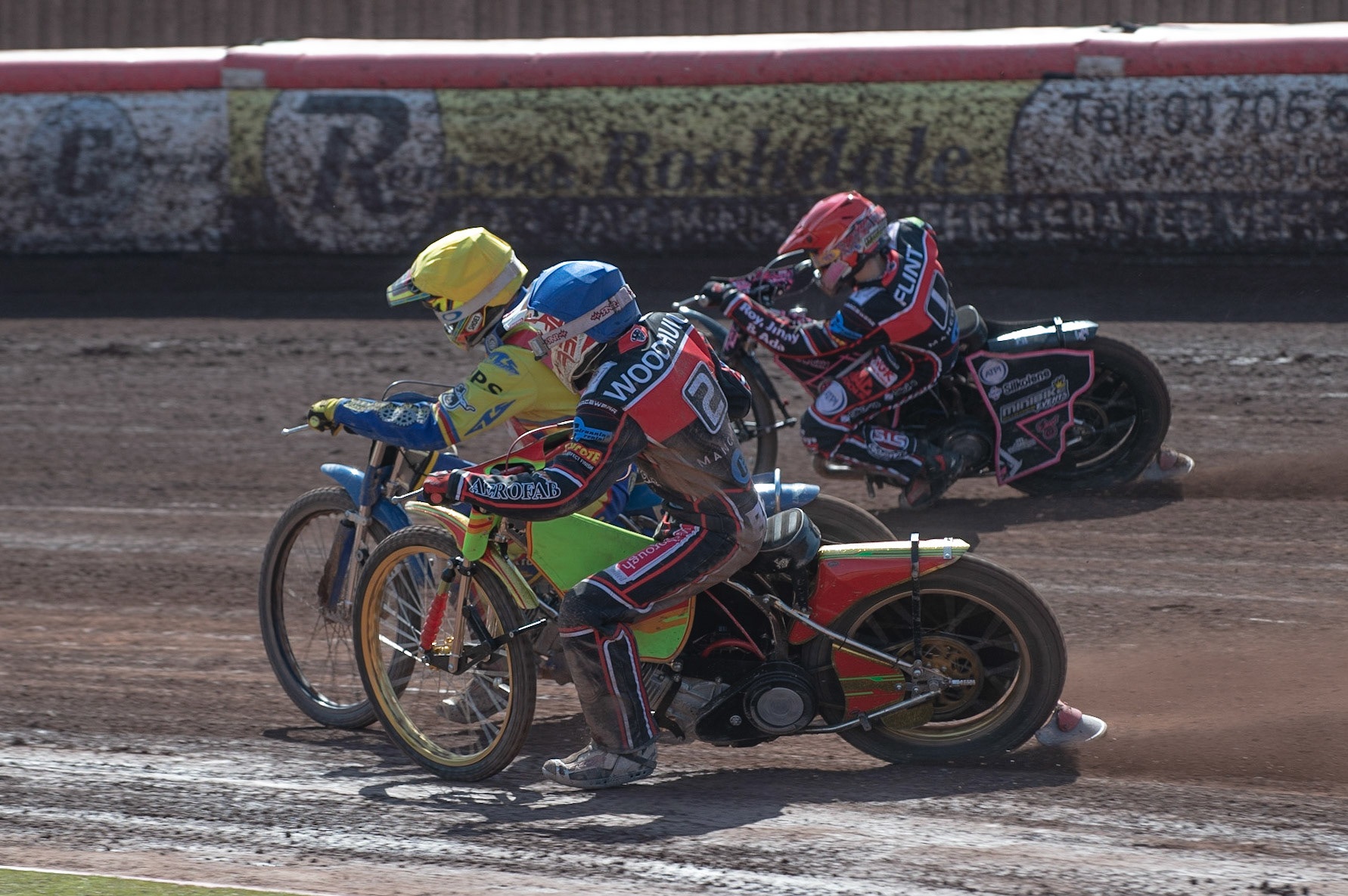 Photo: Ian Charles

Luke Priest (Yellow) goes between Ben Woodhull (Blue) and Leon Flint (Red)

Belle Vue Colts v Stoke Potters, National League, Belle Vue National Speedway Stadium, Manchester, Friday 19  April  2019