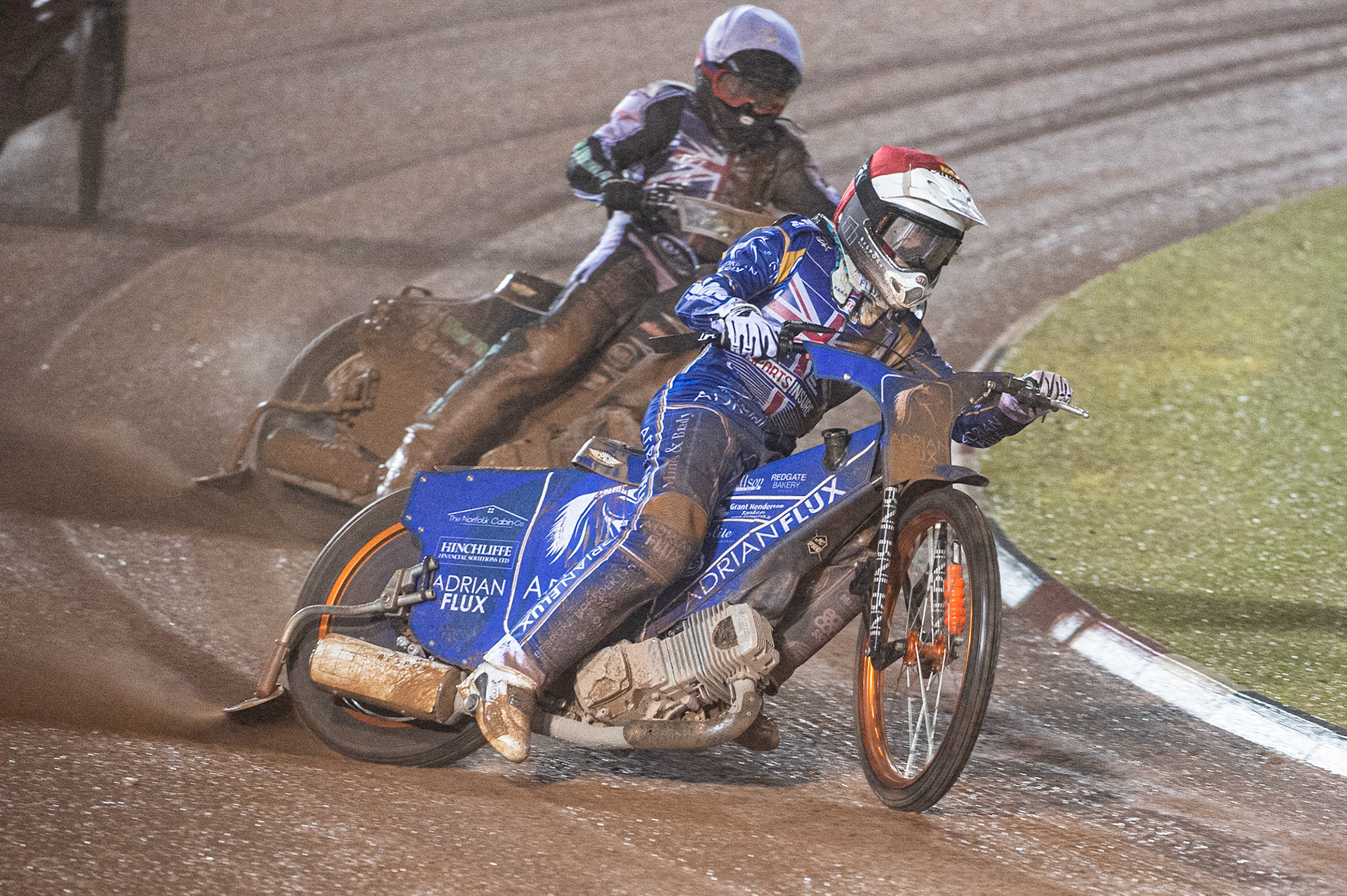 Photo: Ian CharlesLewis Kerr (Red)  leads  Danny King (White)  Sports Insure British Speedway Championship Final, National Speedway Stadium, Manchester Monday  28  September  2020