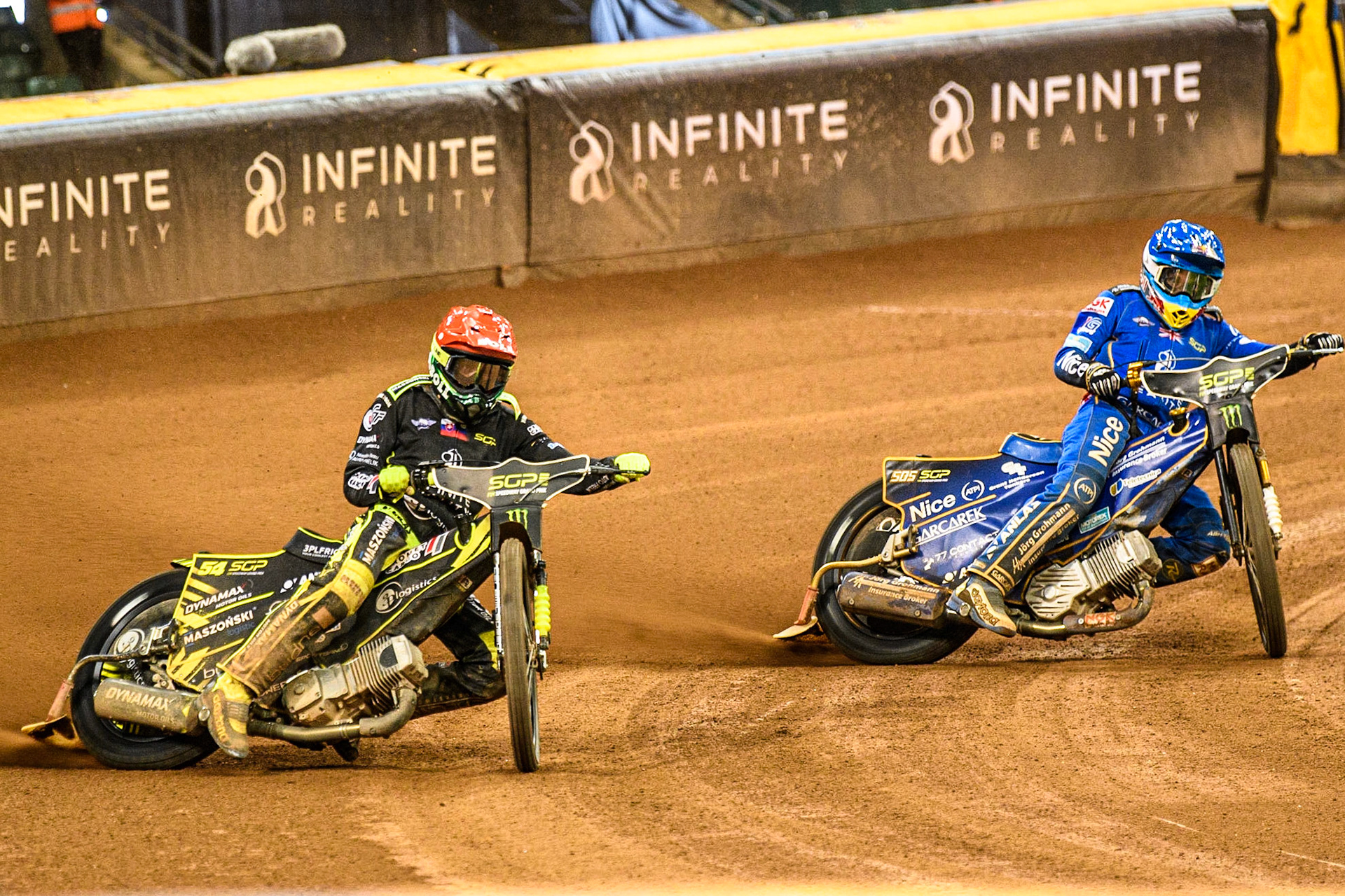 Martin Vaculik (54) (Red) outside Robert Lambert (505) (Blue) in Semi Final 2 during the FIM Speedway Grand Prix of Great Britain at the Principality Stadium, Cardiff on Saturday 2nd September 2023. (Photo: Ian Charles | MI News)