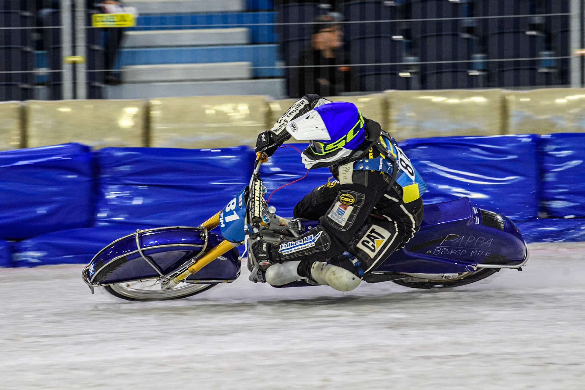 Sweden"s Jimmy Olsén (81) in action during the FIM Ice Speedway Gladiators World Championship Final 4 at Ice Rink Thialf, Heerenveen on Sunday 7th April 2024. (Photo: Ian Charles | MI News)