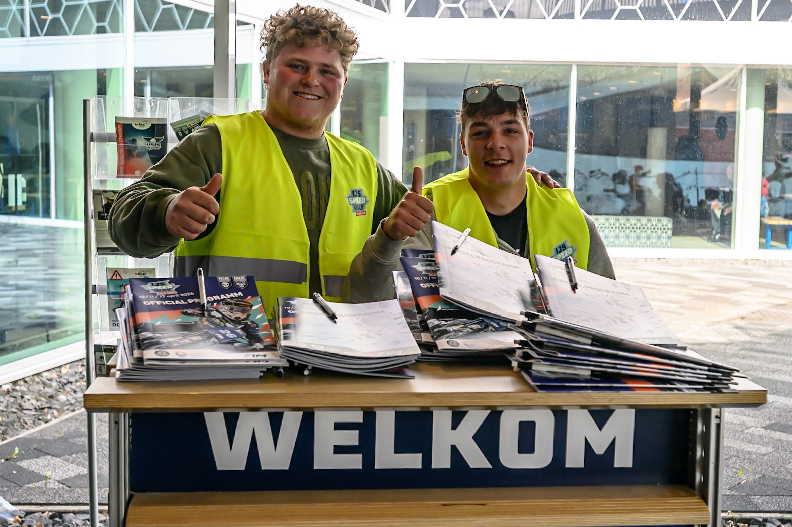 Programme sellers during the FIM Ice Speedway Of Nations at Ice Rink Thialf, Heerenveen on Sunday 12th April 2026. (Photo: Ian Charles | MI News)