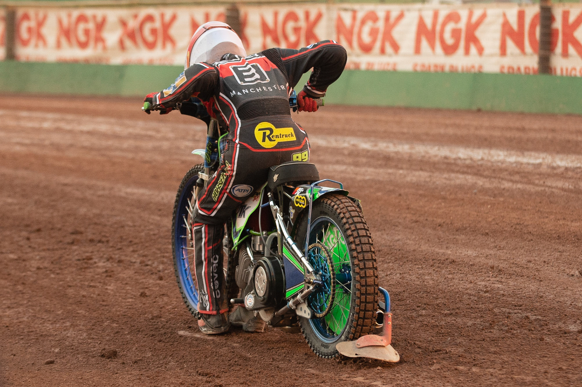 Photo by Ian Charles:

Dan Bewley  does a practice start

Wolverhampton Wolves v Belle Vue Aces, British Speedway Premiership 22 April 2019