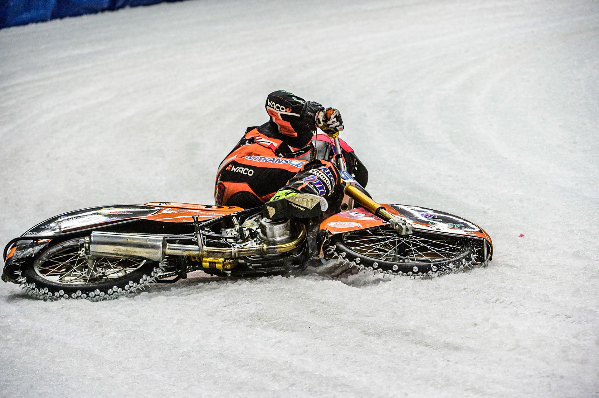 Lukas Hutla (212) spins off during the Ice Speedway Gladiators World Championship Final 1 at Max-Aicher-Arena, Inzell, Germany on Saturday 18th March 2023. (Photo: Ian Charles | MI News)
