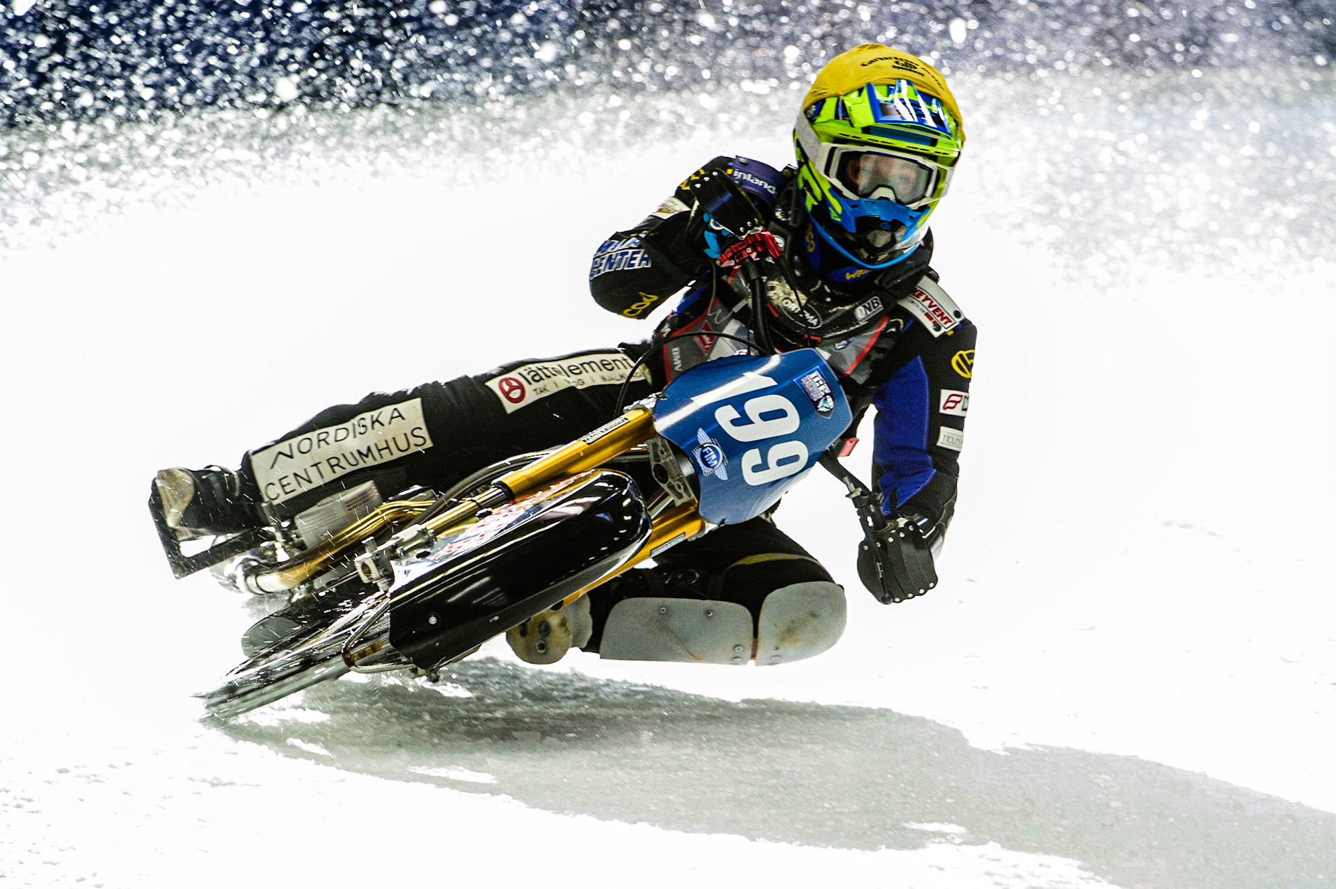 Martin Haarahiltunen (199) in action during the Ice Speedway Gladiators World Championship Final 1 at Max-Aicher-Arena, Inzell, Germany on Saturday 18th March 2023. (Photo: Ian Charles | MI News)