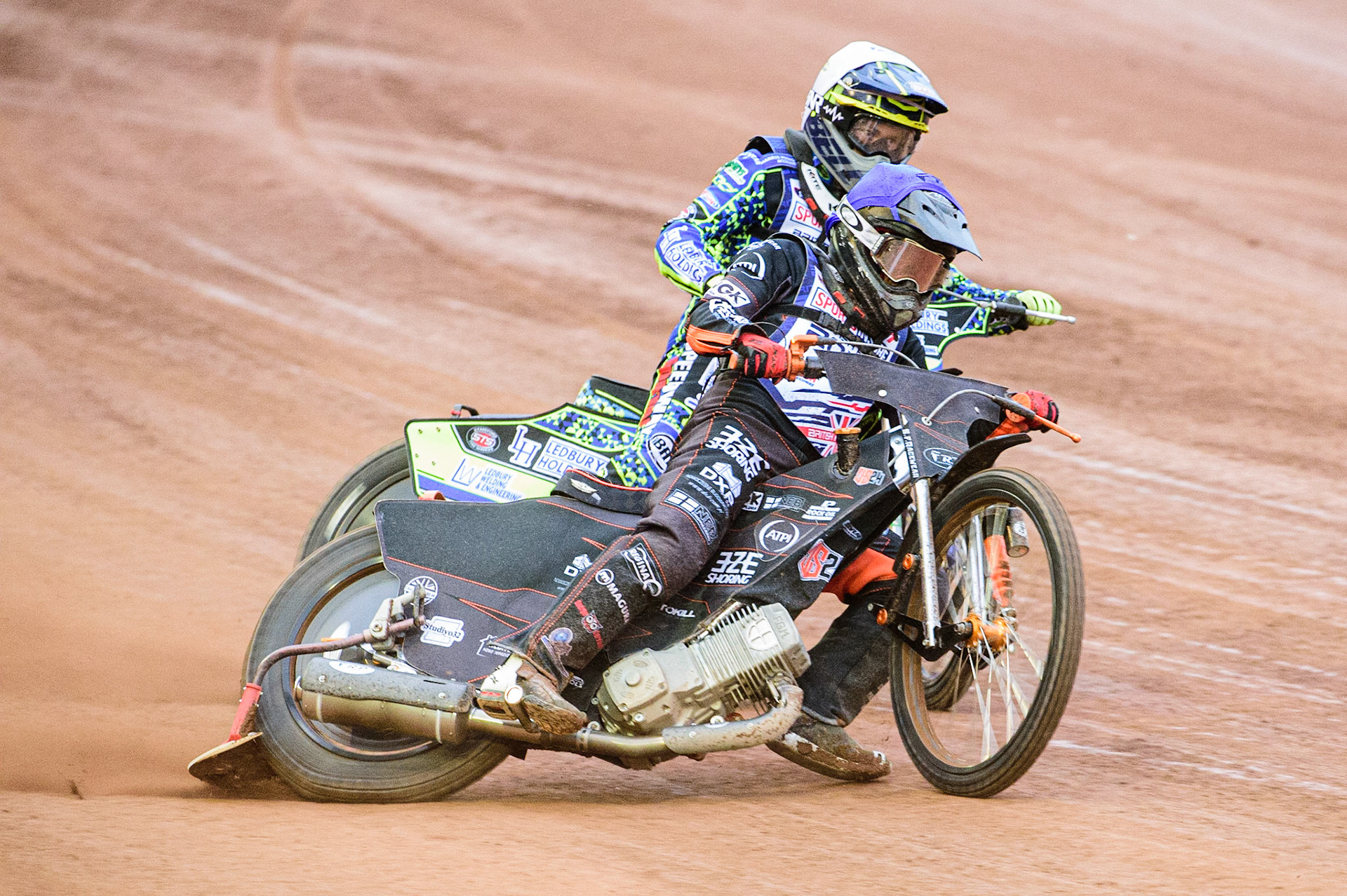 Meeting reserve Jack Smith (Blue) passes Paul Starke  (White) during the Sports Insure British Speedway Championship Final at the National Speedway Stadium, Bellevue, Manchester, England on Monday 1st August 2022. (Photo by: Ian Charles | MI News)