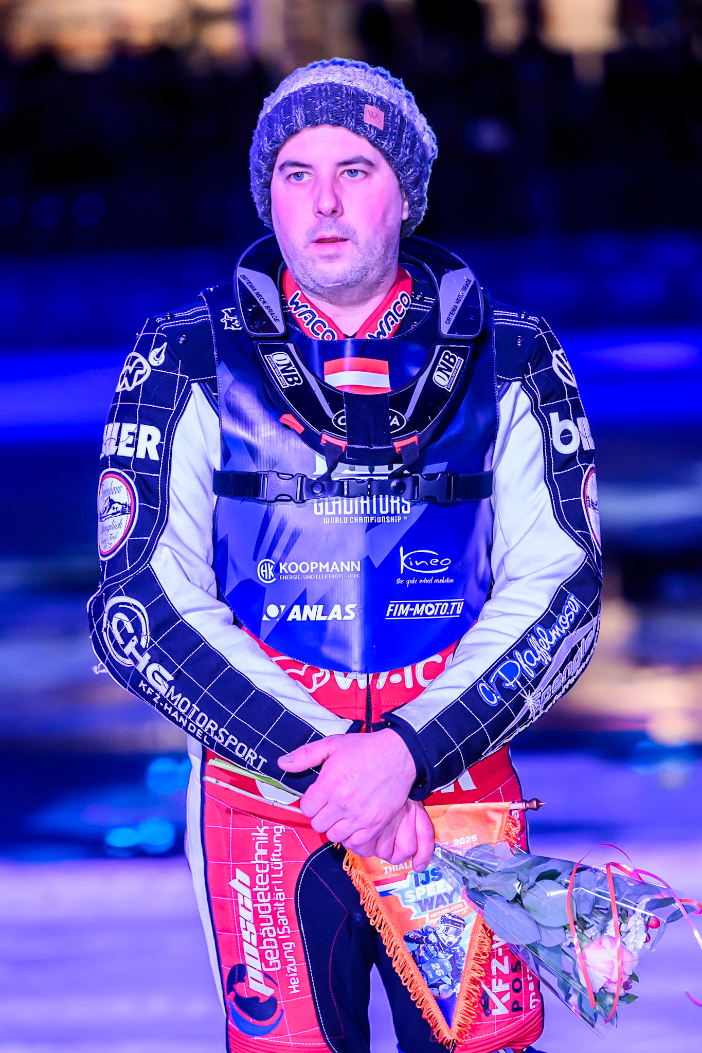 Martin Posch (299) of Austria during the FIM Ice Speedway Gladiators World Championship Final 3 at Ice Rink Thialf, Heerenveen on Saturday 11th April 2026. (Photo: Ian Charles | MI News)