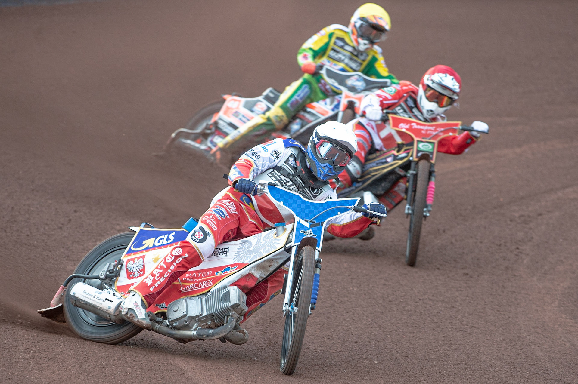 Photo: Ian Charles

Maksym Drabik (White) leads Patrick Hansen (Red) and Matthew Gilmore (Yellow) 

FIM Team Speedway U-21 World Championship, National Speedway Stadium, Manchester Friday 12 July  2019