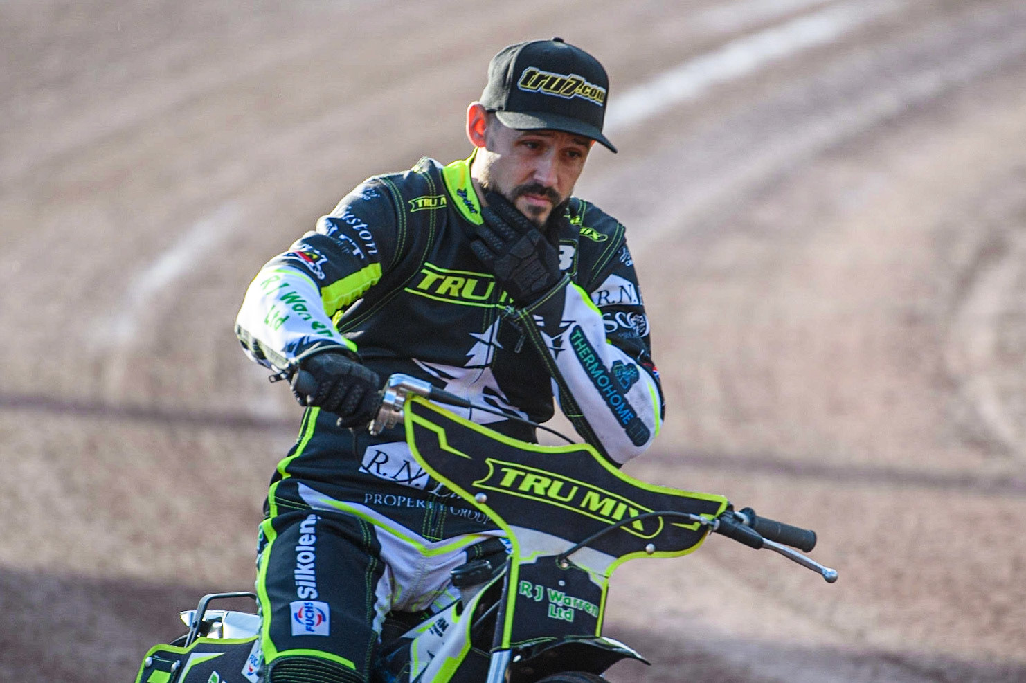 Danny King on the parade lap during the Sports Insure Premiership match between Belle Vue Aces and Ipswich Witches at the National Speedway Stadium, Manchester on Monday 17th July 2023. (Photo: Ian Charles | MI News)