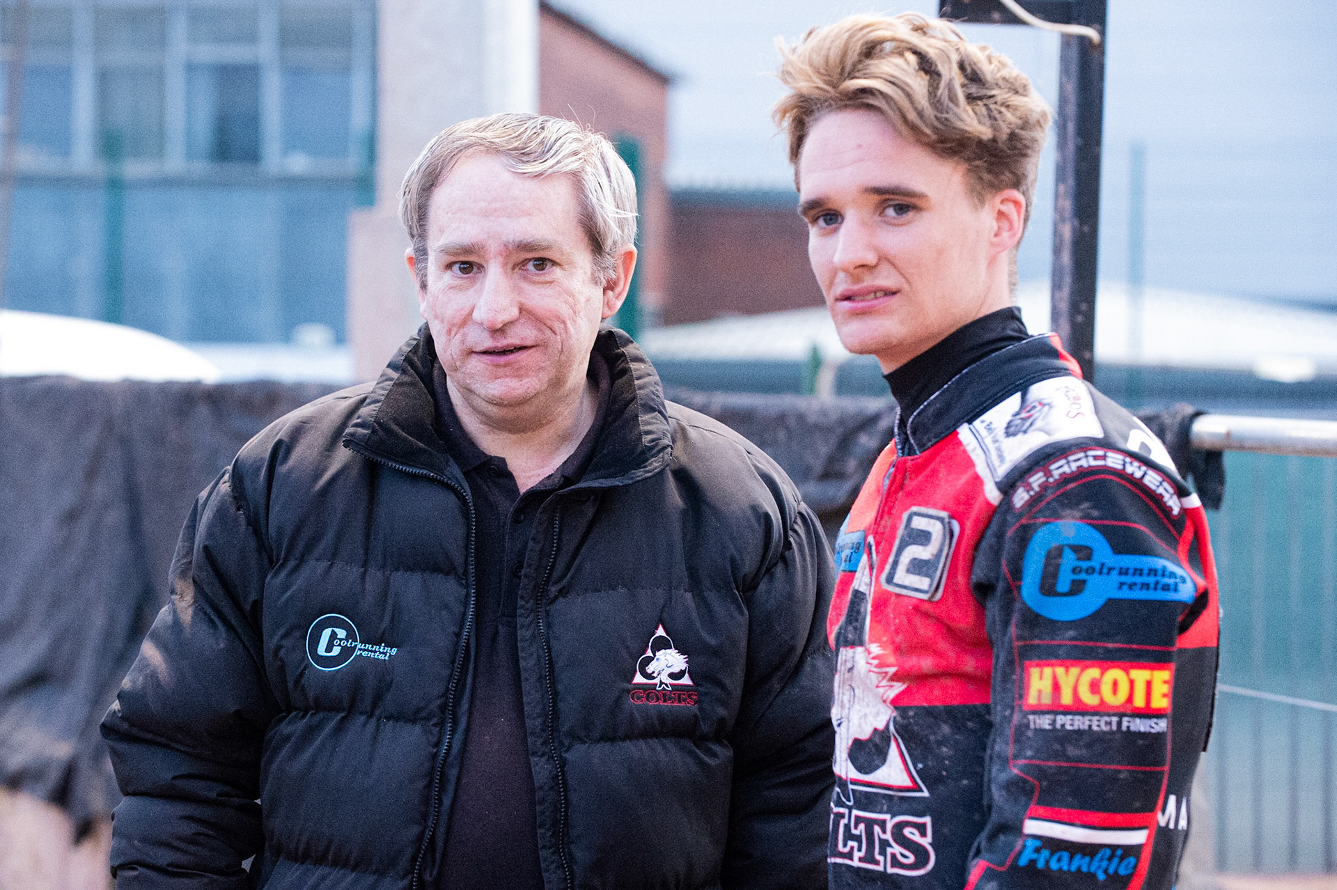 Photo: Ian Charles

Graham Goodwin (left) with Ben Rathbone 

Belle Vue Colts v Leicester Cubs, SGB National League, Belle Vue National Speedway Stadium, Manchester, Thursday 8  August  2019