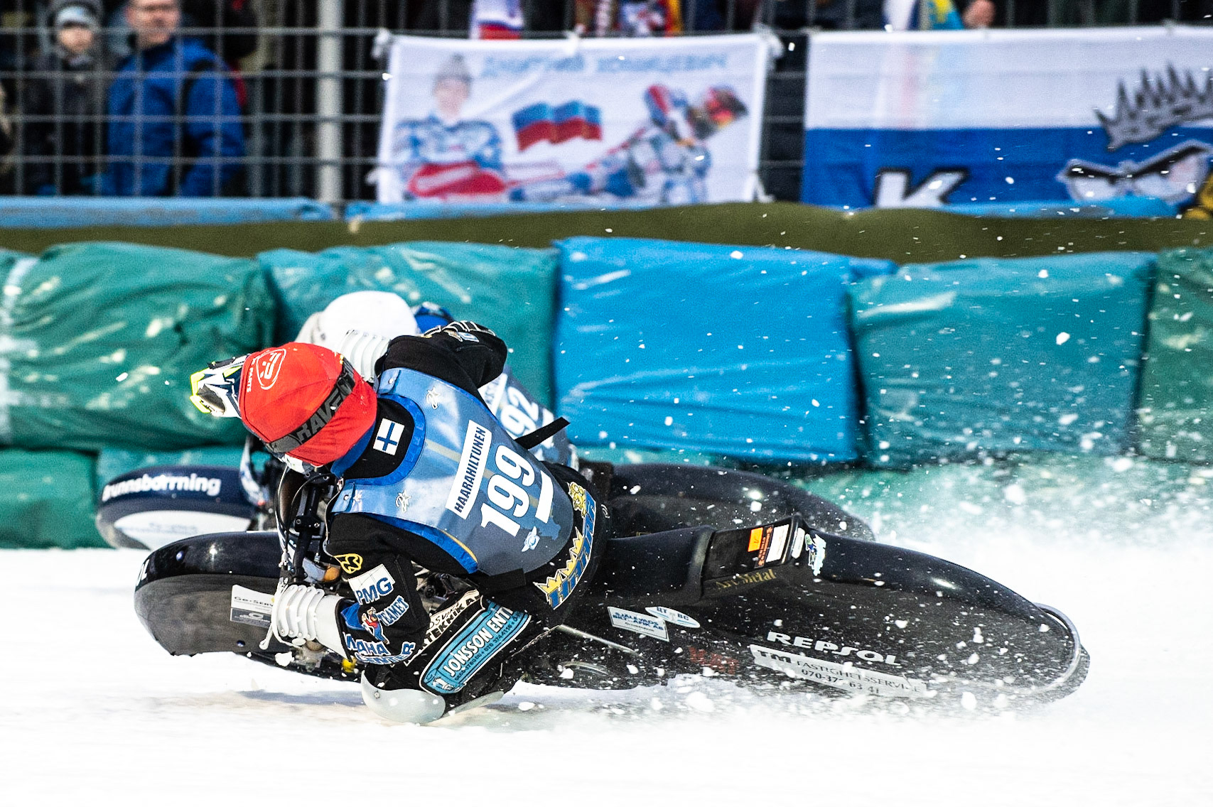 Photo: Ian Charles

Martin Haarahiltunen (199) (Red) tries to pass Niclas Svensson (192) (White) 

FIM Ice Speedway Gladiators World Championship, Final 3.1, Horst-Dohm Eisstadion, Berlin, Germany Saturday  2  March  2019