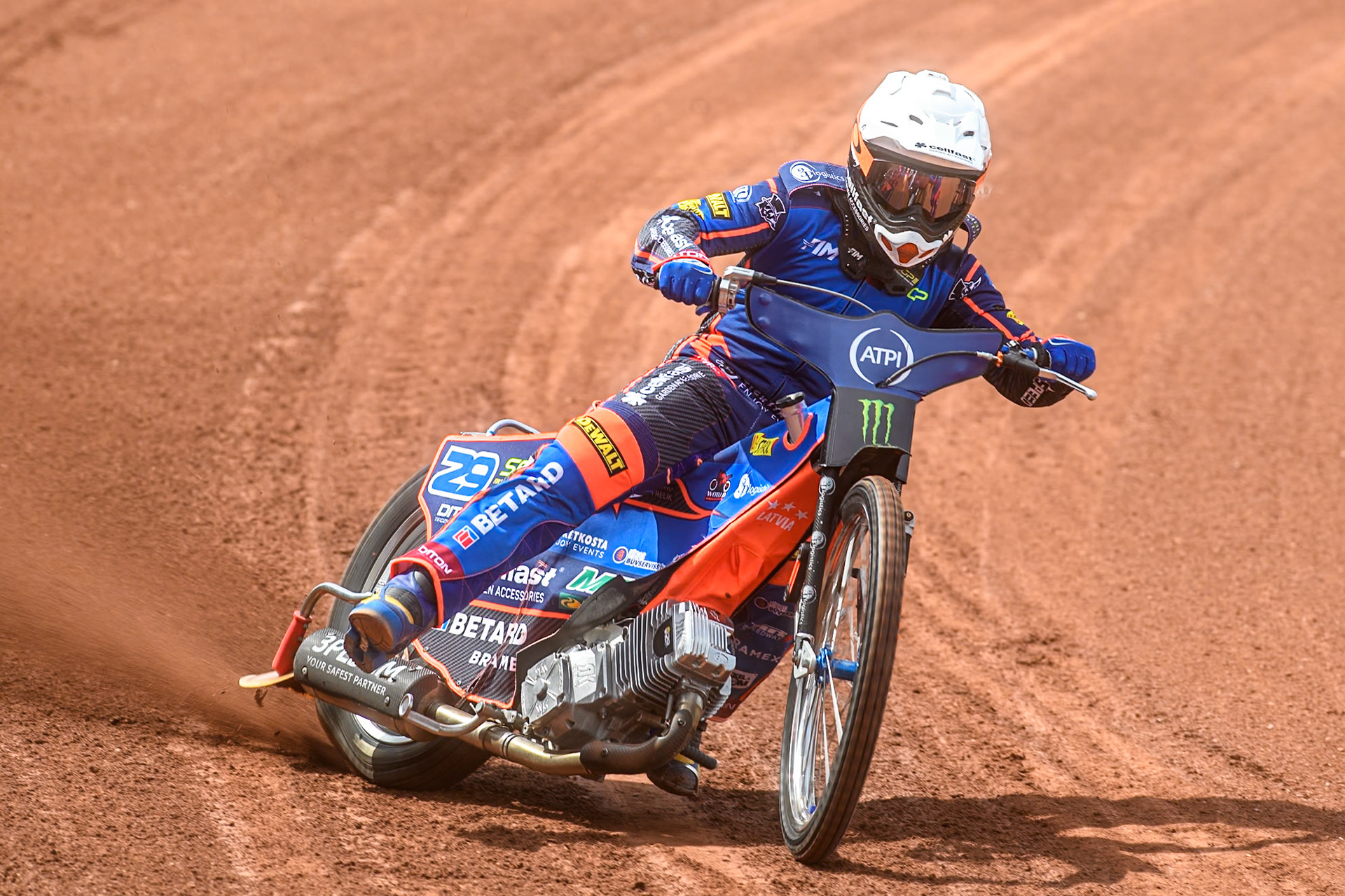 Andzejs Lebedevs (29) of Latvia in practice  during the ATPI FIM Speedway Grand Prix Round 4 at the National Speedway Stadium, Manchester, on Friday 6th June 2025. (Photo: Ian Charles | MI News)