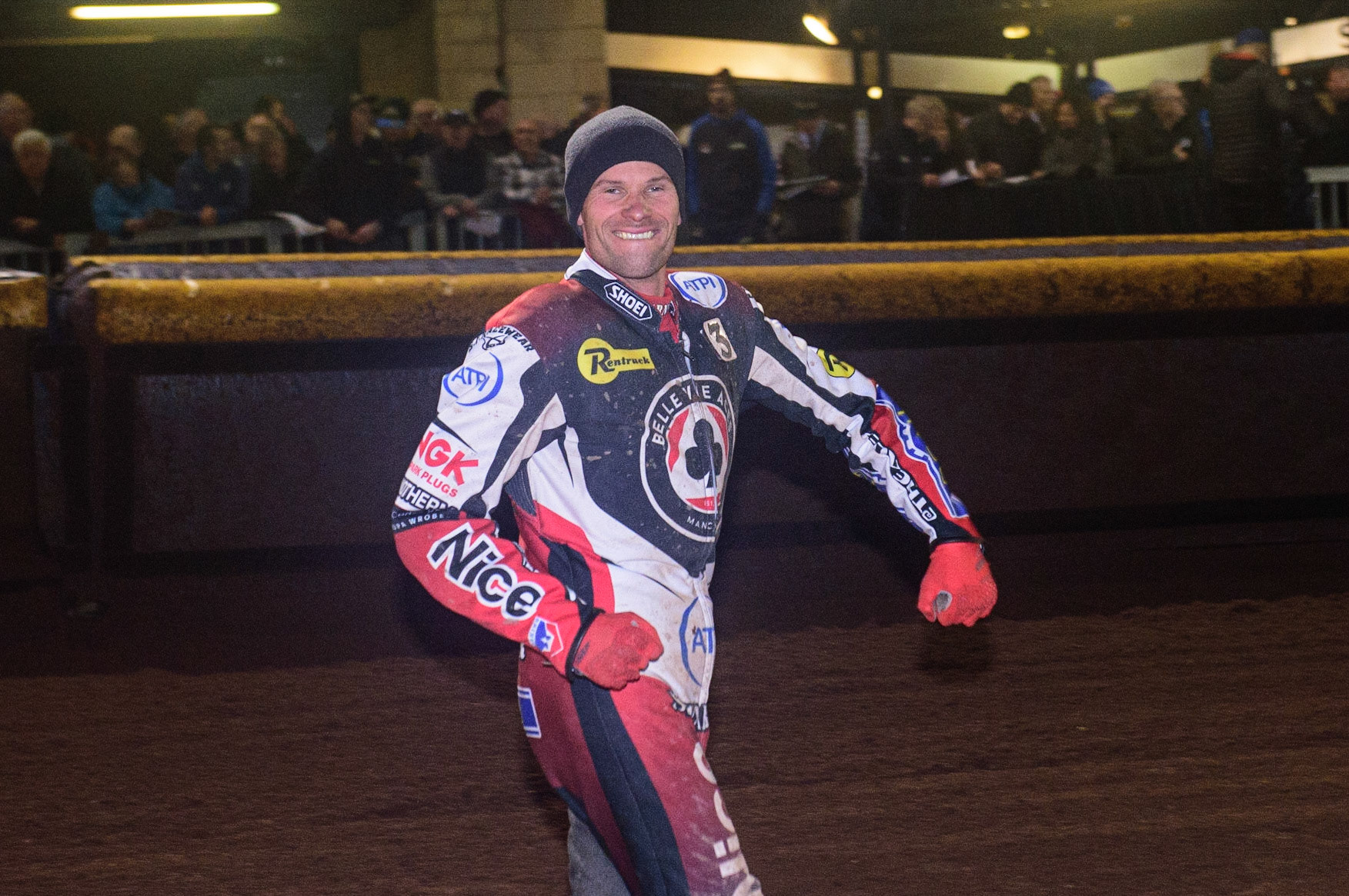 Matej Zagar  starts the celebrations during the SGB Premiership Grand Final 2nd Leg between Sheffield Tigers and Belle Vue Aces at Owlerton Stadium, Sheffield on Thursday 13th October 2022. (Credit: Ian Charles | MI News)