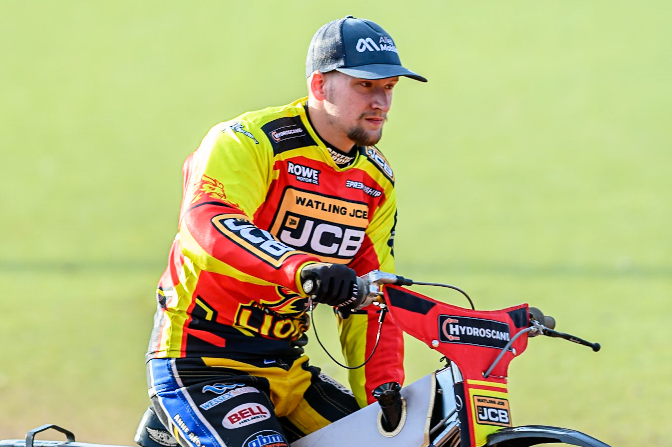 Leicester Lions' Joe Thompson on the parade lap during the Rowe Motor Oil Premiership match between Belle Vue Aces and Leicester Lions at the National Speedway Stadium, Manchester on Monday 14th July 2025. (Photo: Ian Charles | MI News)