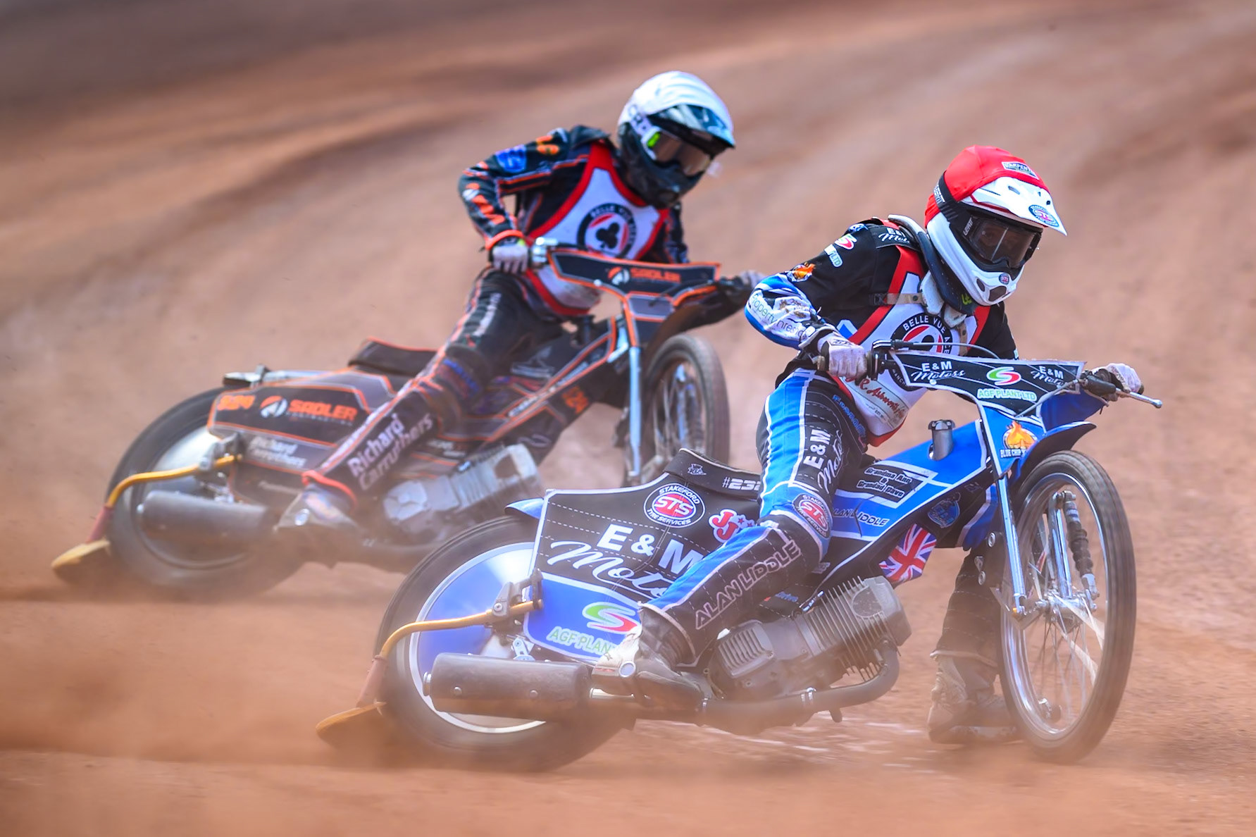 COLTS ACADEMY INDIVIDUAL EVENT Lee Harrison in Red leading Harry Sadler in White during the JR Ashworth &amp; Sons Colts Academy Event at the National Speedway Stadium, Manchester on Sunday 19th July 2026. (Photo: Ian Charles | MI News)