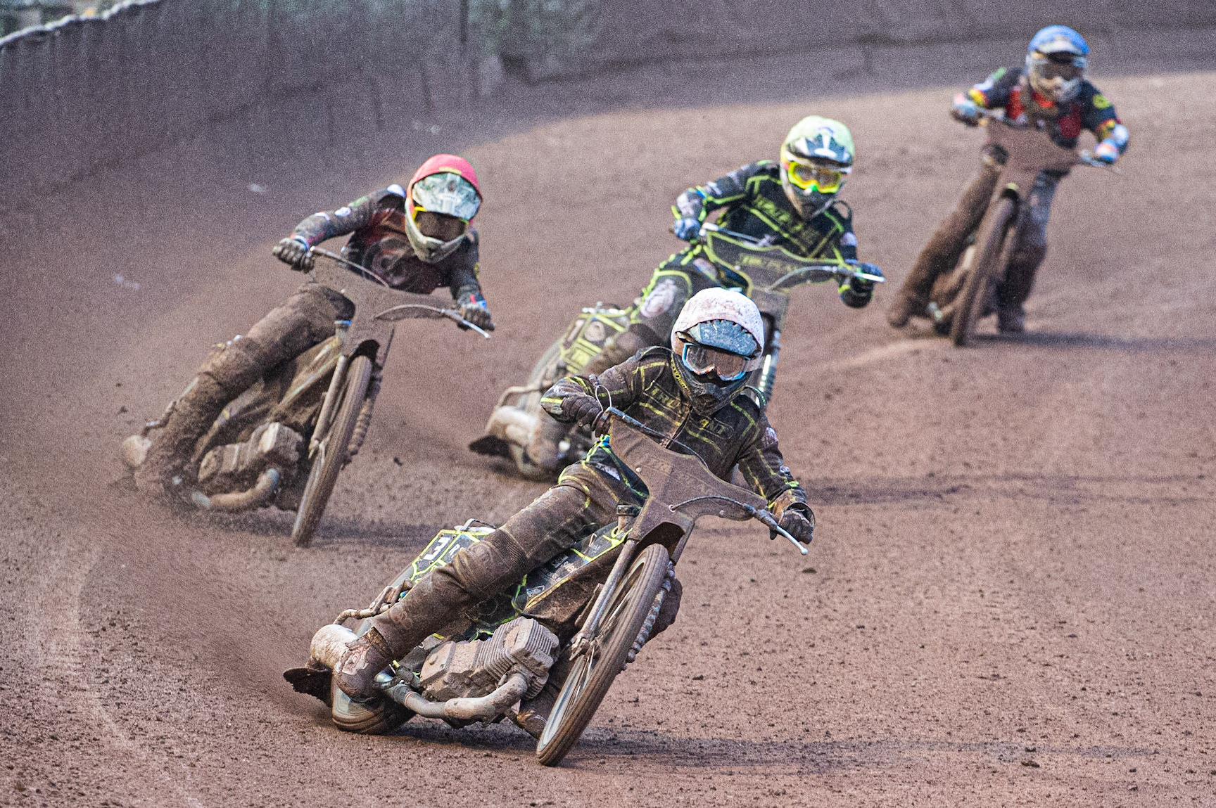 Photo by Ian Charles

Danny King  (White) leads Dan Bewley  (Red) Jake Allen  (Yellow) and Tero Aarnio  (Blue)


Belle Vue Aces v Ipswich Witches, British Speedway Premiership, Belle Vue National Speedway Stadium, Manchester, Monday 8  July  2019