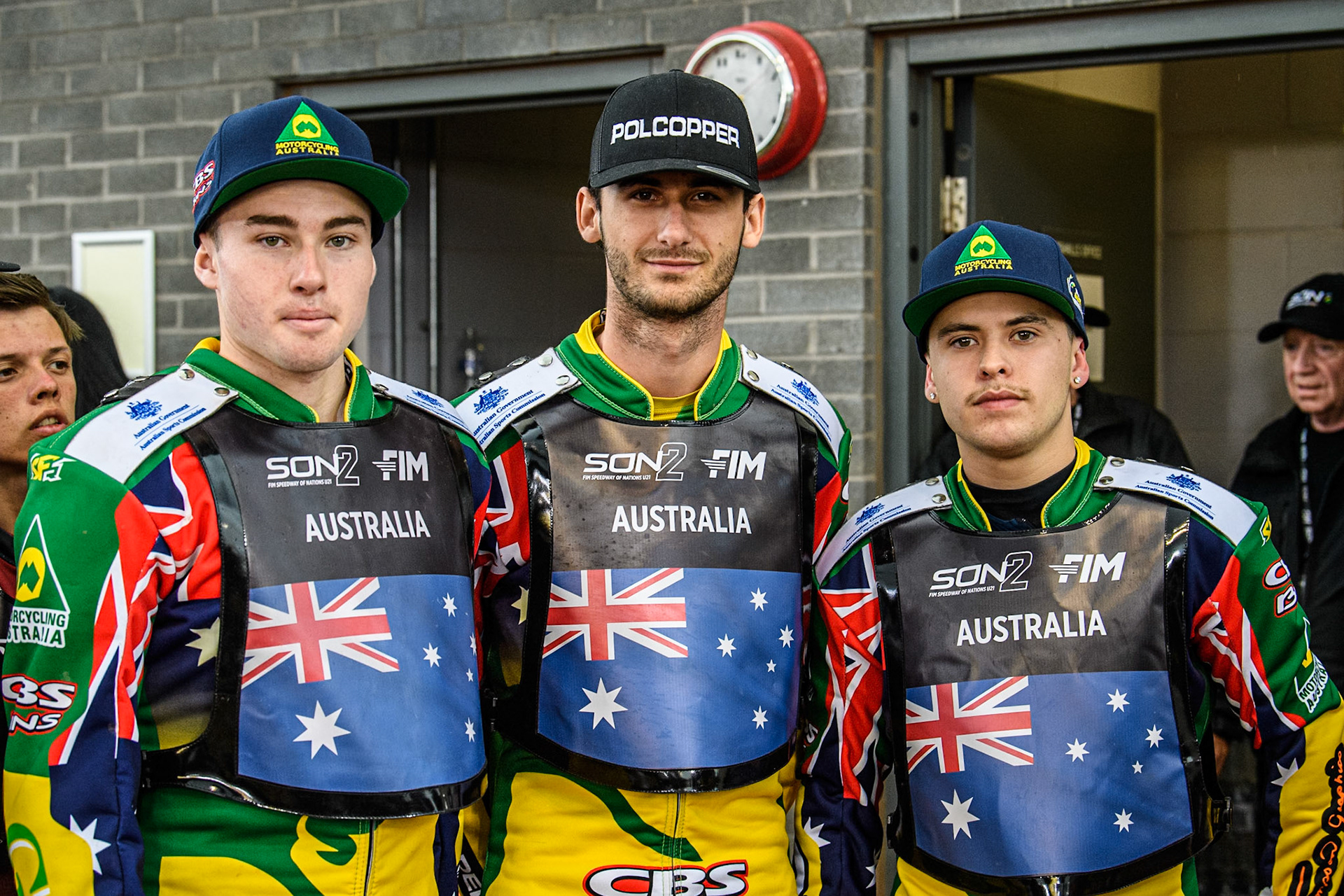 AUSTRALIA Michael West, Keynan Rew and James Pearson during the Monster Energy FIM Speedway of Nations 2 (Under 21) Final at the National Speedway Stadium, Manchester on Friday 12th July 2024. (Photo: Ian Charles | MI News)