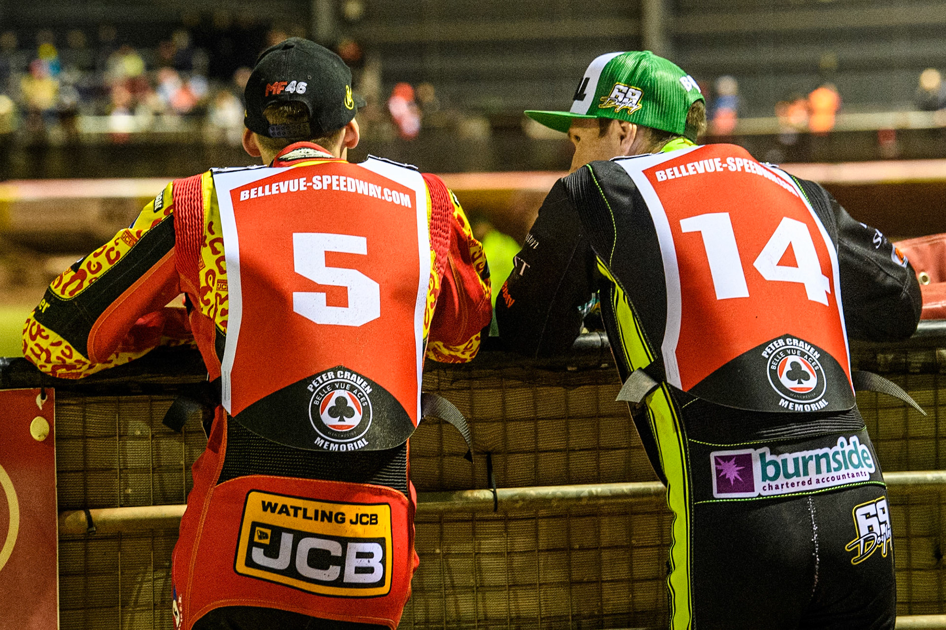 Australia's Max Fricke (Left) chats with Australia's Jason Doyle during the Peter Craven Memorial Trophy meeting at the National Speedway Stadium, Manchester on Monday 18th March 2024. (Photo: Ian Charles | MI News)