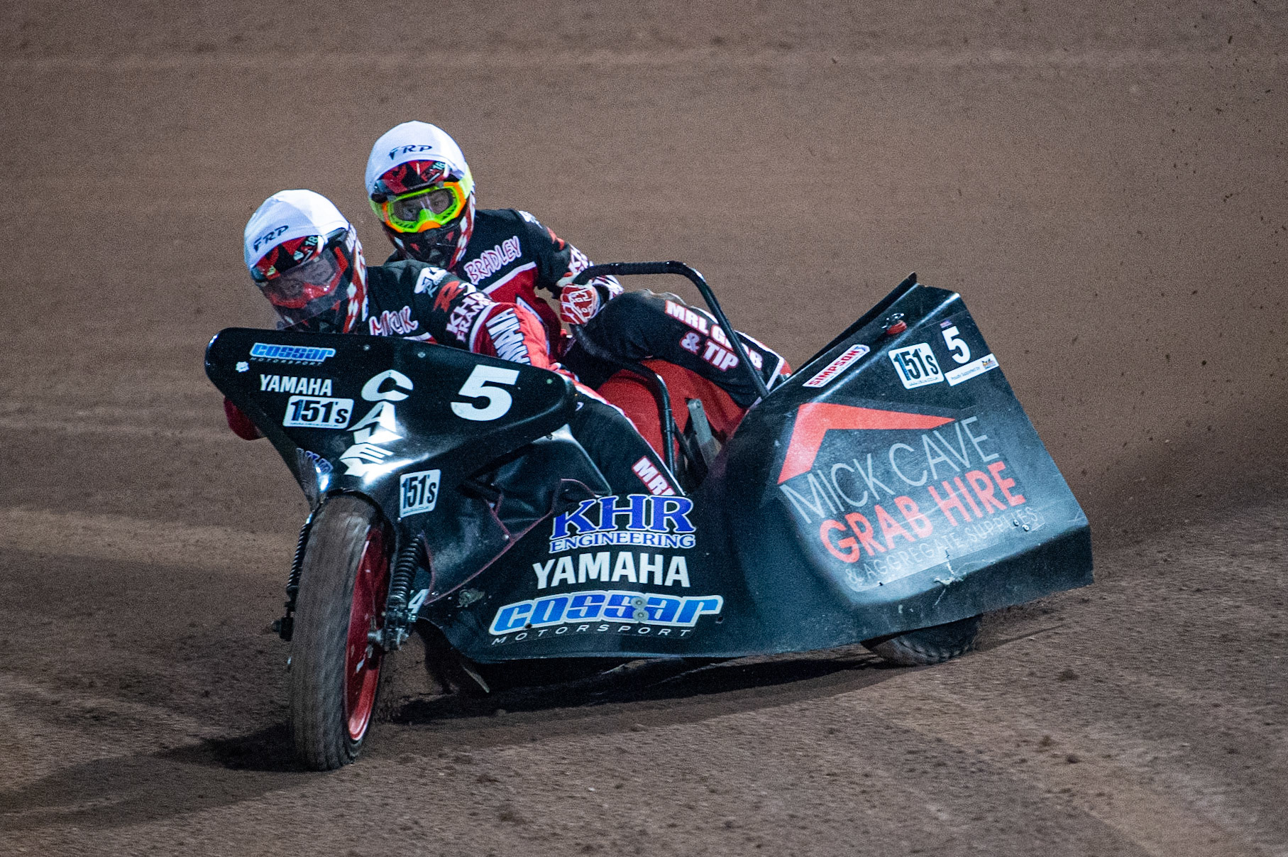 MANCHESTER, ENGLAND Mick Cave & Bradley Steer (5) in action during the  ACU Sidecar Speedway Manchester Masters,  Belle Vue National Speedway Stadium, Manchester Saturday 12 October 2019 (Credit: Ian Charles | MI News)