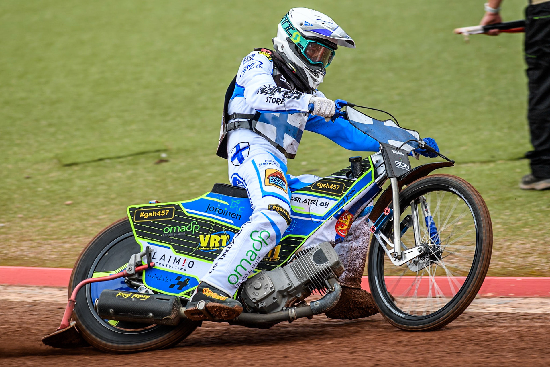 Otto Raak of Finland practices during the Monster Energy FIM Speedway of Nations Semi-Final 1 at the National Speedway Stadium, Manchester on Tuesday 9th July 2024. (Photo: Ian Charles | MI News)