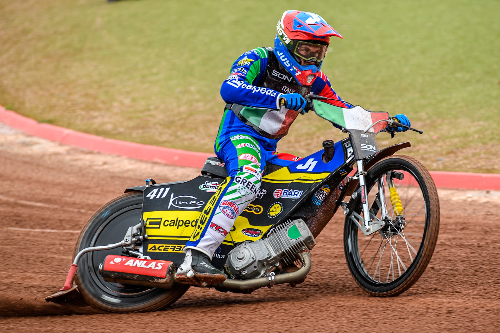 Paco Castagna of Italy practices during the Monster Energy FIM Speedway of Nations Semi-Final 1 at the National Speedway Stadium, Manchester on Tuesday 9th July 2024. (Photo: Ian Charles | MI News)