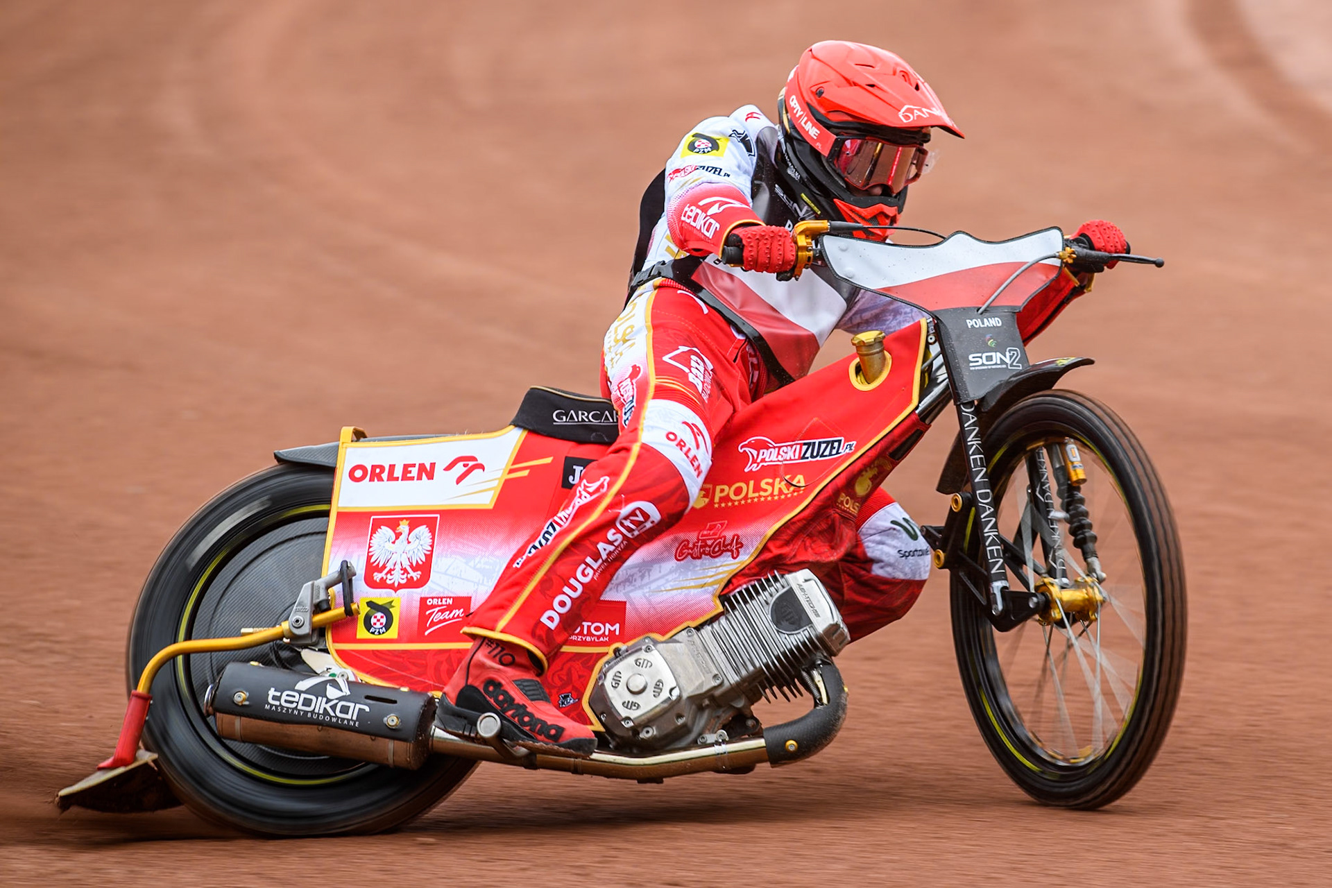 Jakub Krawczyk of Poland practices during the Monster Energy FIM Speedway of Nations 2 (Under 21) Final at the National Speedway Stadium, Manchester on Friday 12th July 2024. (Photo: Ian Charles | MI News)